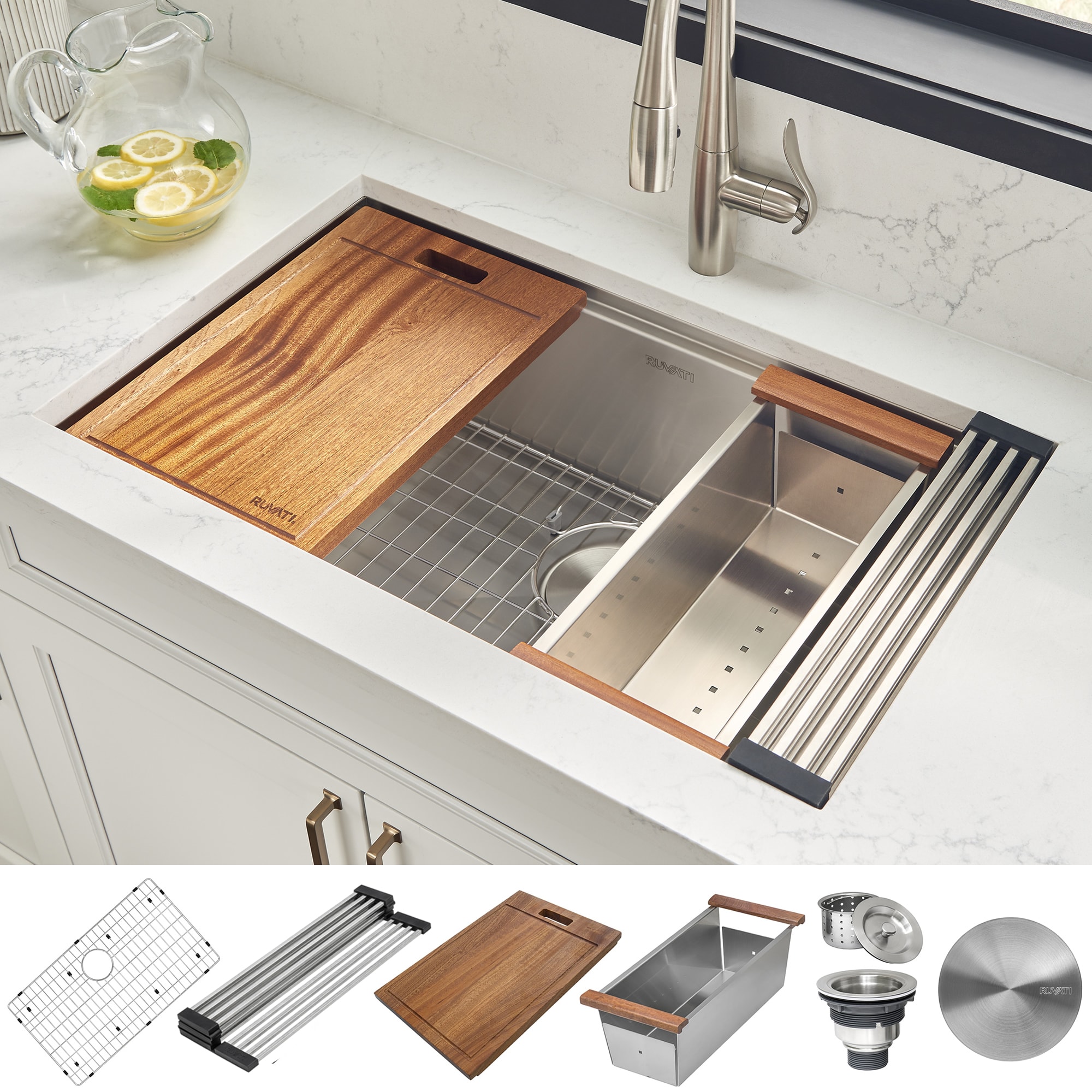 Ruvati Roma Undermount 32 In X 19 In Brushed Stainless Single Bowl Workstation Kitchen Sink In The Kitchen Sinks Department At Lowes Com
