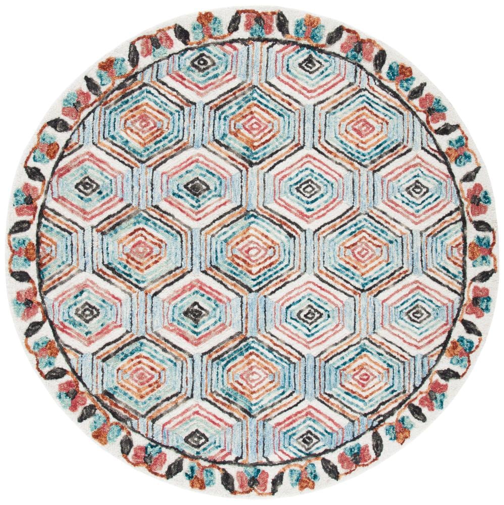 Safavieh TRC522A-6R Trace Kristl 6 x 6 (ft) Tufted Wool Ivory/Light Blue Round Indoor Abstract Bohemian/Eclectic Area rug