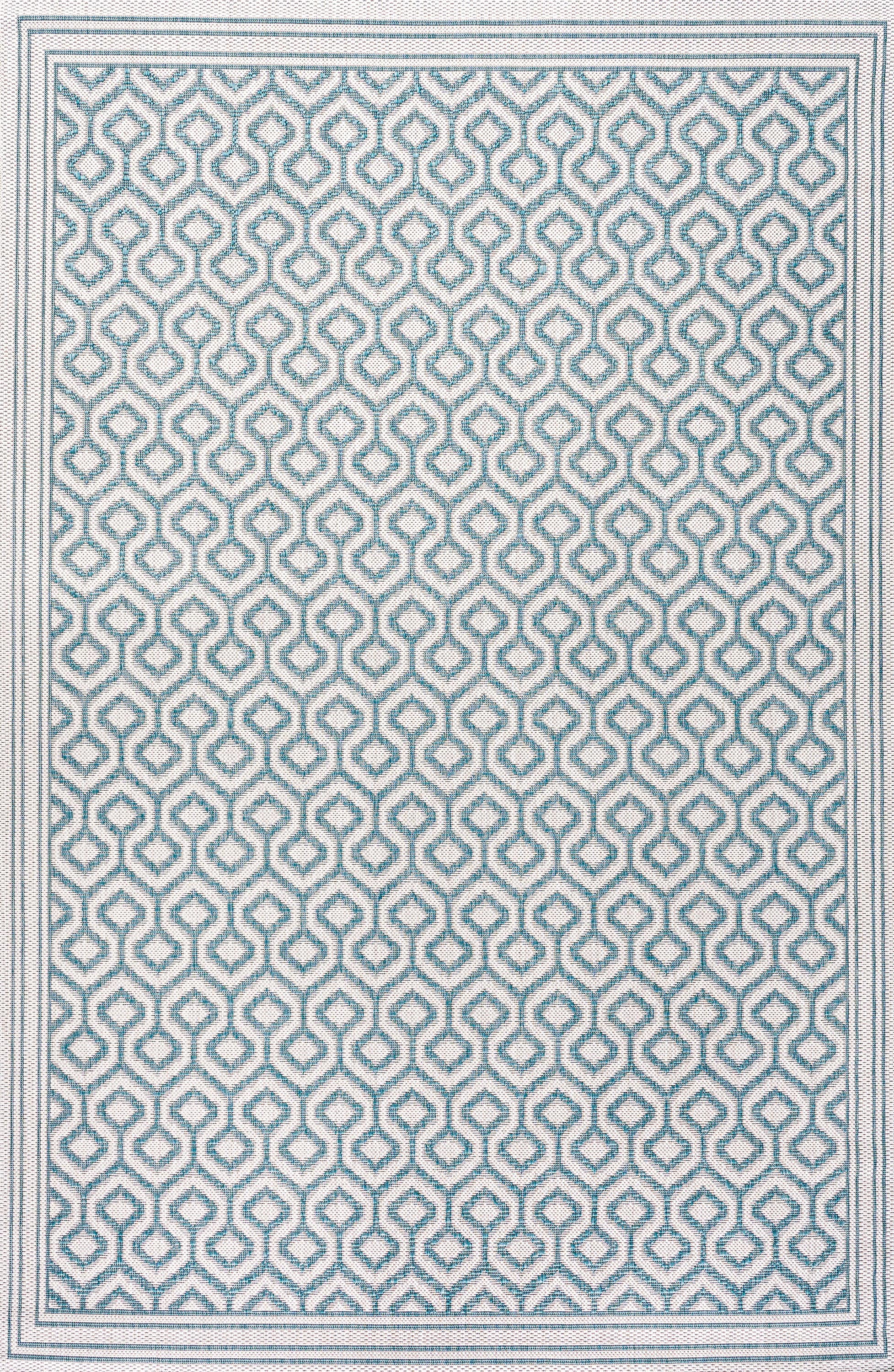 Gray and Teal Diamond Trellis 8' x 10' Indoor/Outdoor Rug