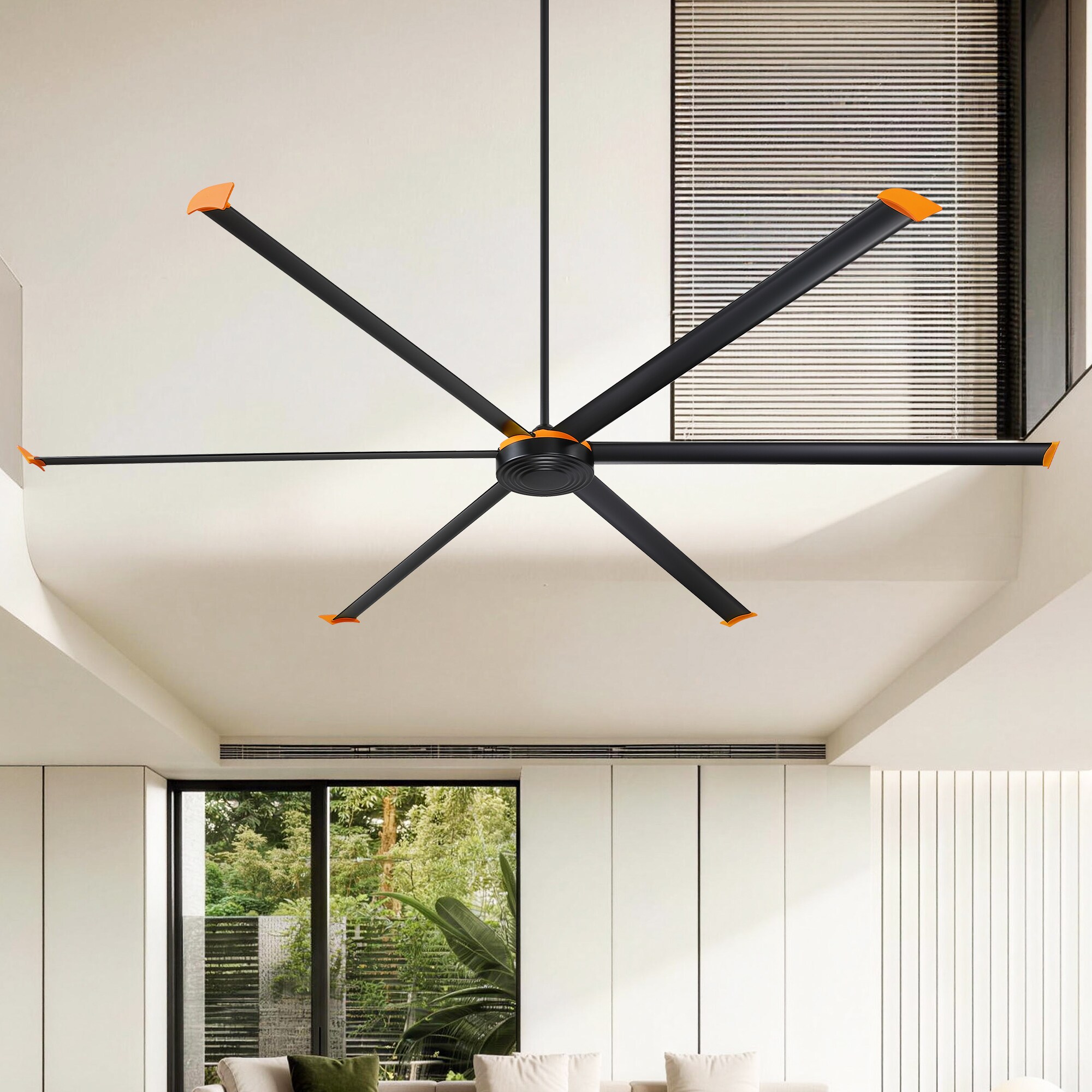 Parrot Uncle - HVLS Industrial 120-in Matte Black Ceiling Fan Without Light and Remote Control In...