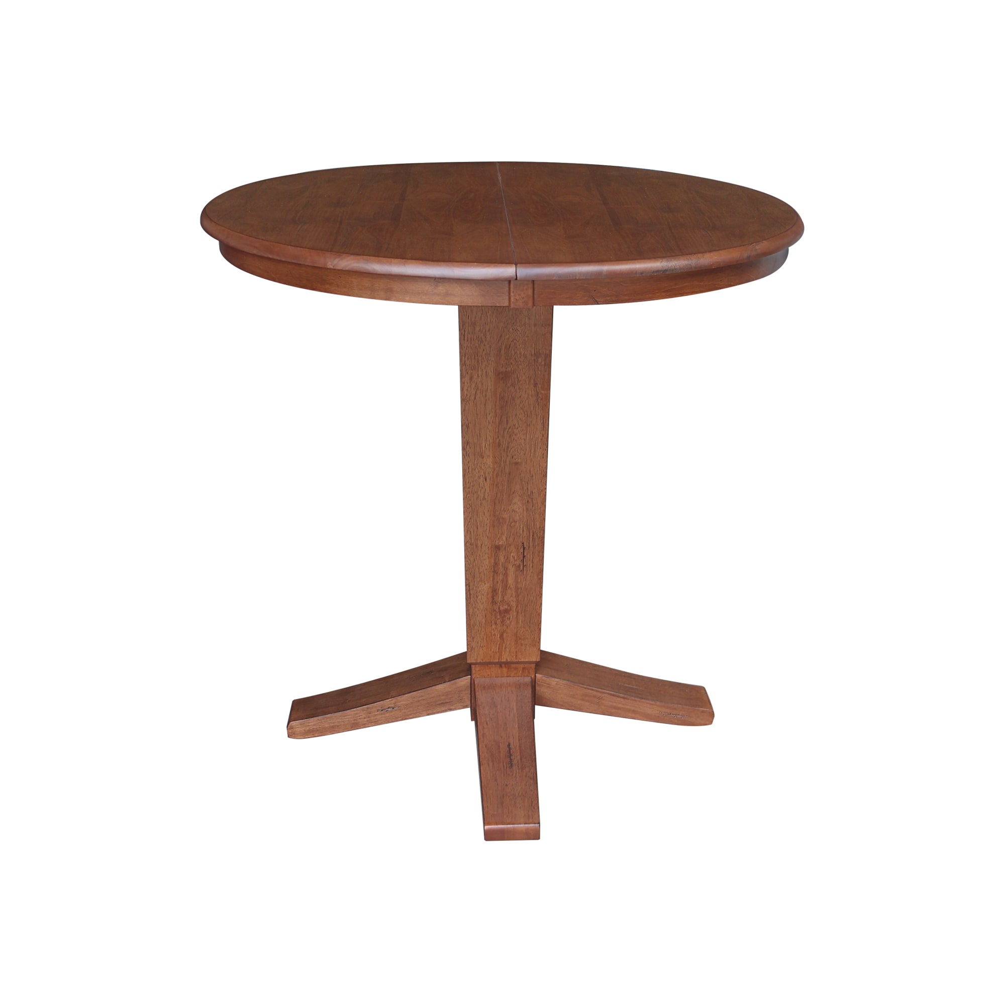 International Concepts K42-36RXT-23B-36 Distressed Oak Round Traditional Extending Removable leaf Counter Table, Wood with Distressed Oak Wood Pedestal Base 36-Inches L x 36.1-Inches H