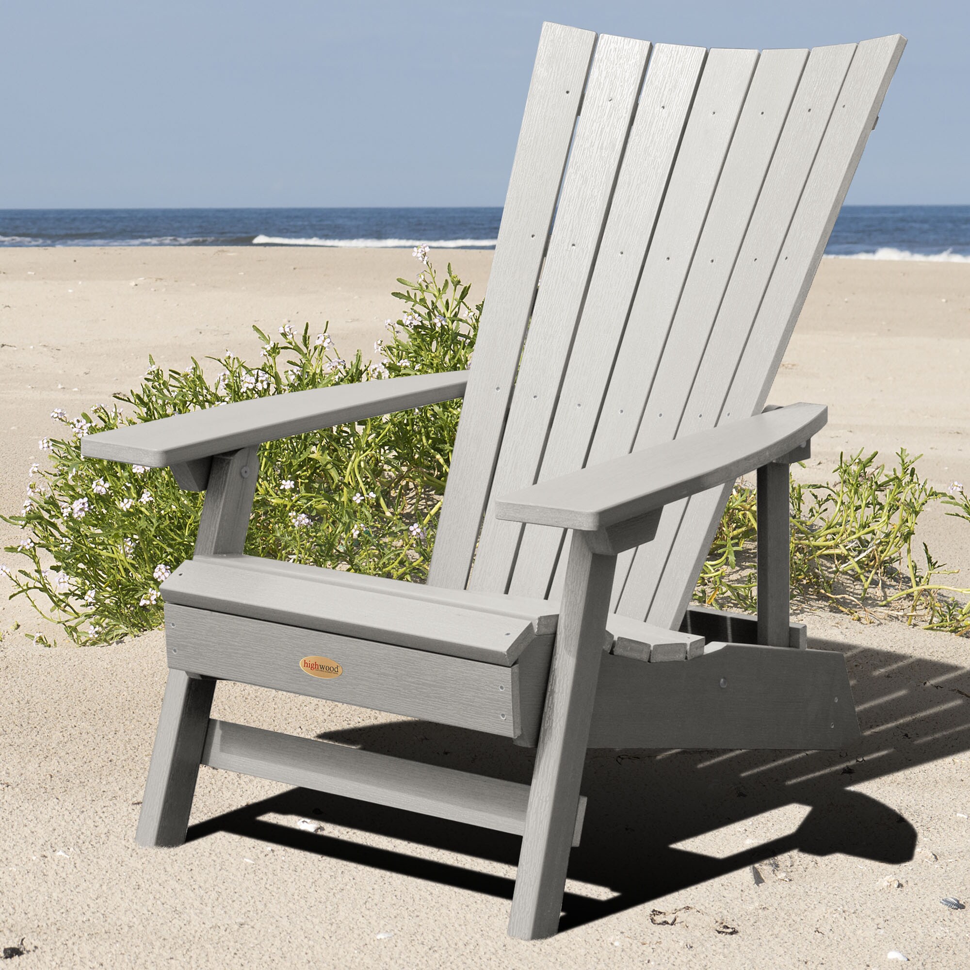 highwood AD-ADRID29A-HGR Manhattan Beach Harbor Gray Poly-lumber Frame Stationary Adirondack Chair with Slat Seat