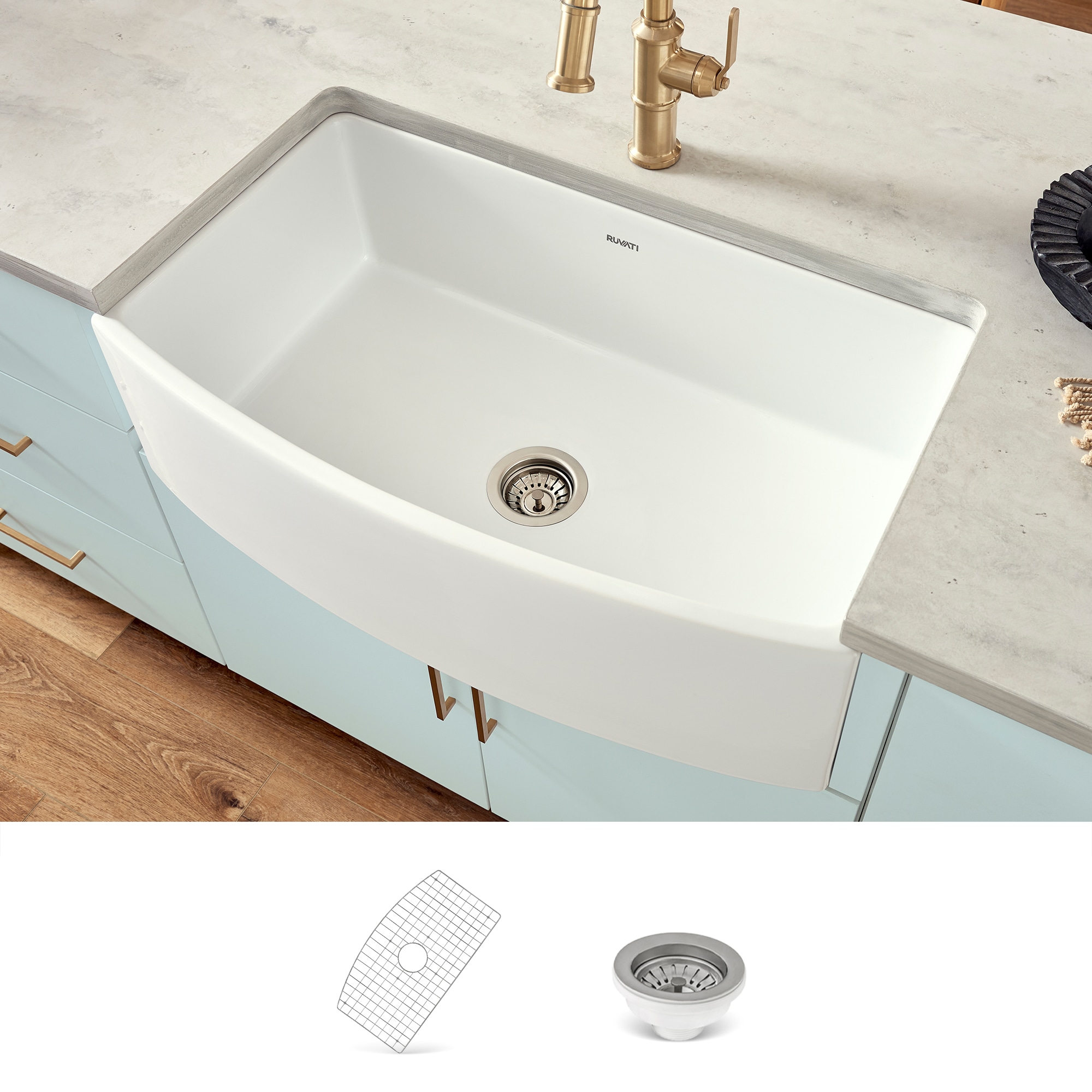 Ruvati RVL2398WH Fiamma Drop-in or undermount 33-in x 19.5-in Fireclay Single bowl Kitchen Sink
