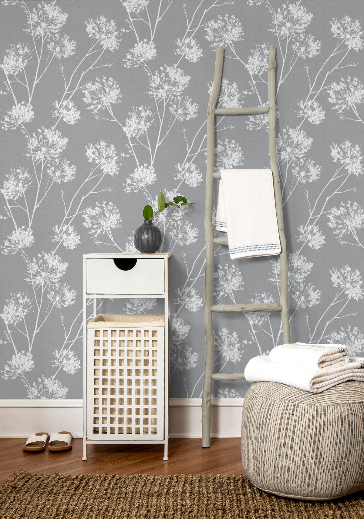 NextWall 30.75-sq ft Cove Gray Vinyl Floral Self-adhesive Peel and