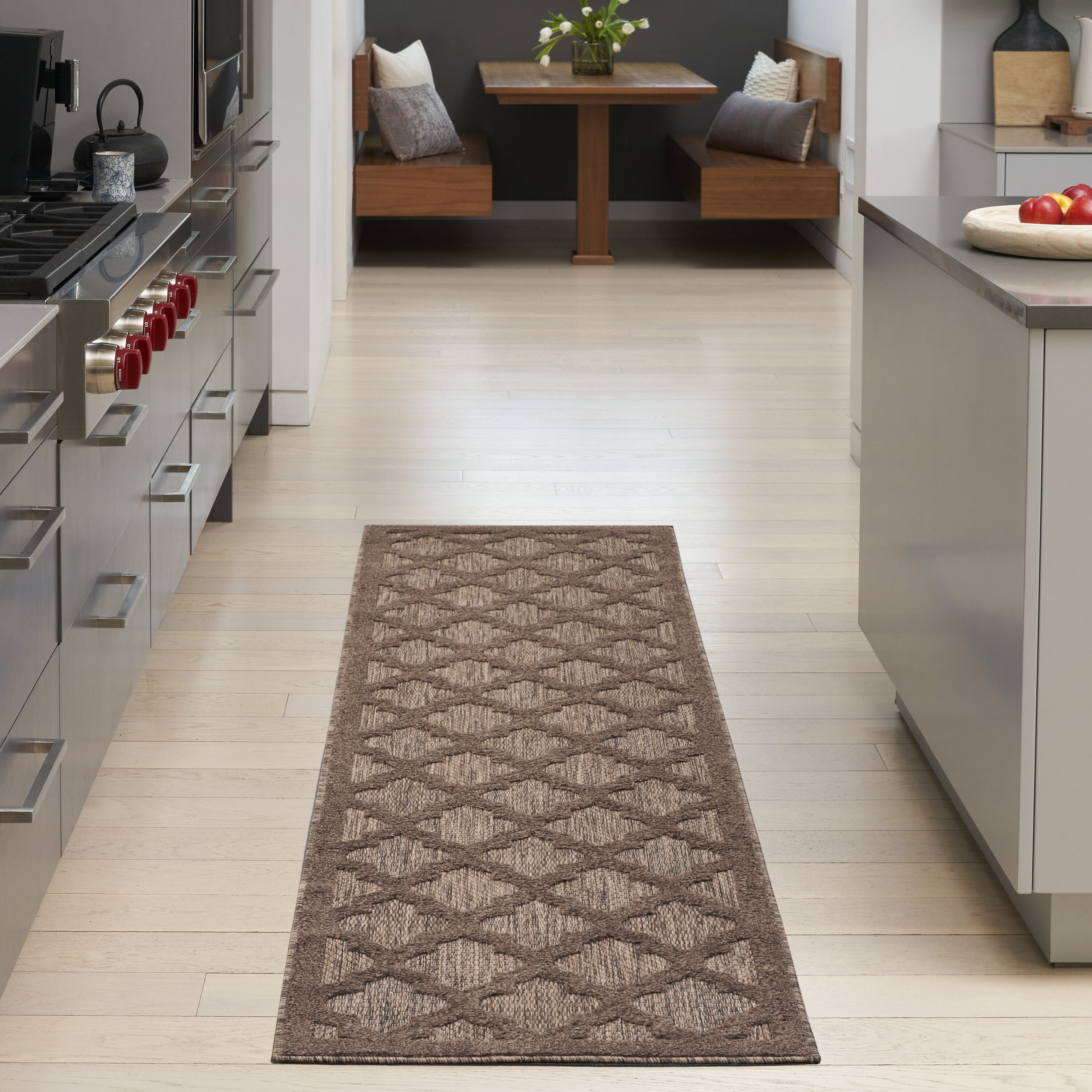 Nourison Home 841491115480 Easy Care 2 x 8 (ft) Polyester/Polypropylene Brown Rectangular Indoor/Outdoor Trellis Runner rug