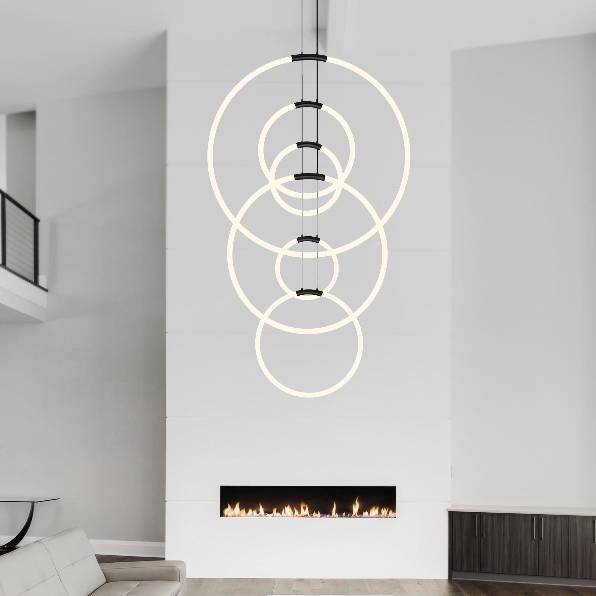 Black Metal 6-Light LED Chandelier with Hoops