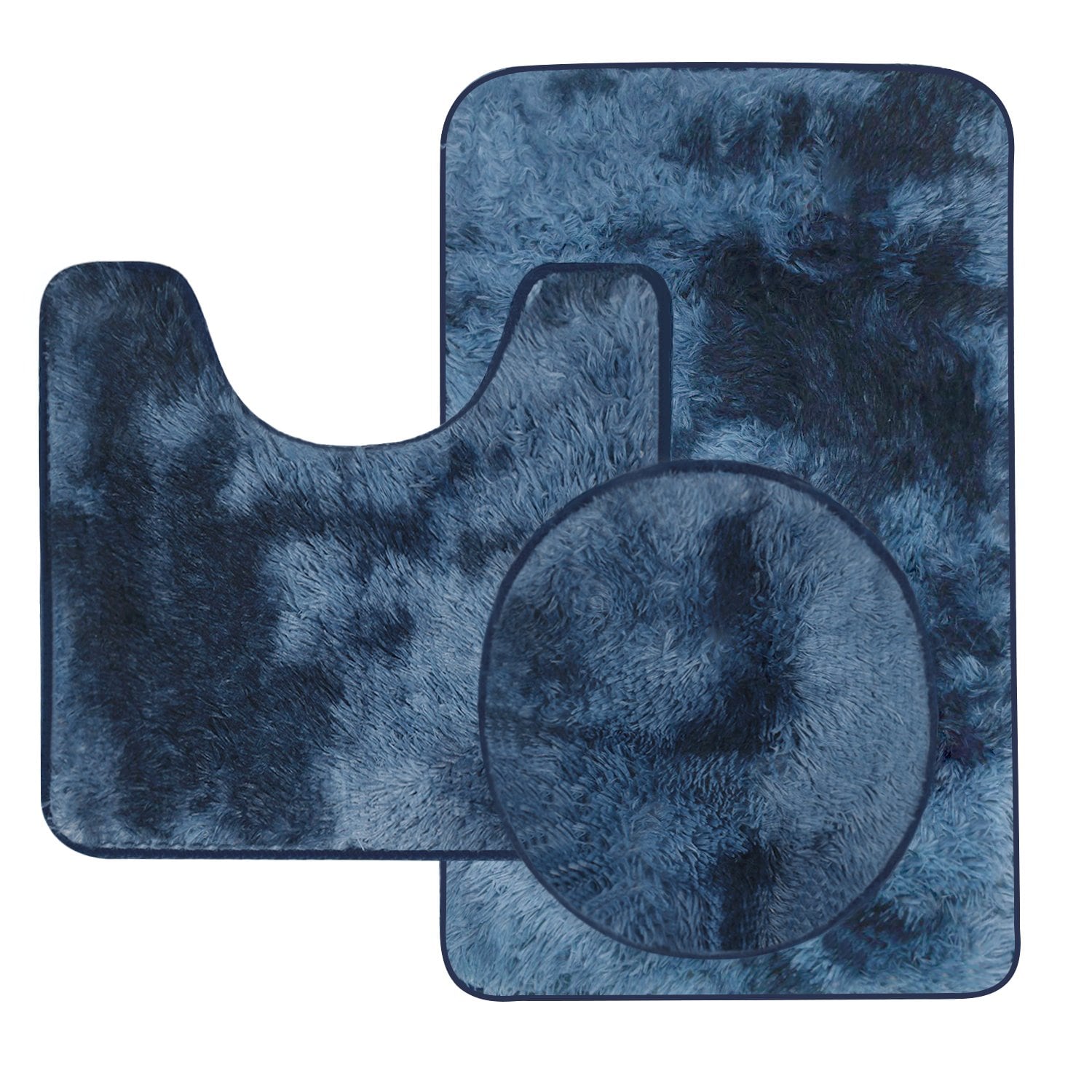Jeedeson Finest Luxury 23.62 in x 15.75- n Blue Silk Wool Bath Mat Set