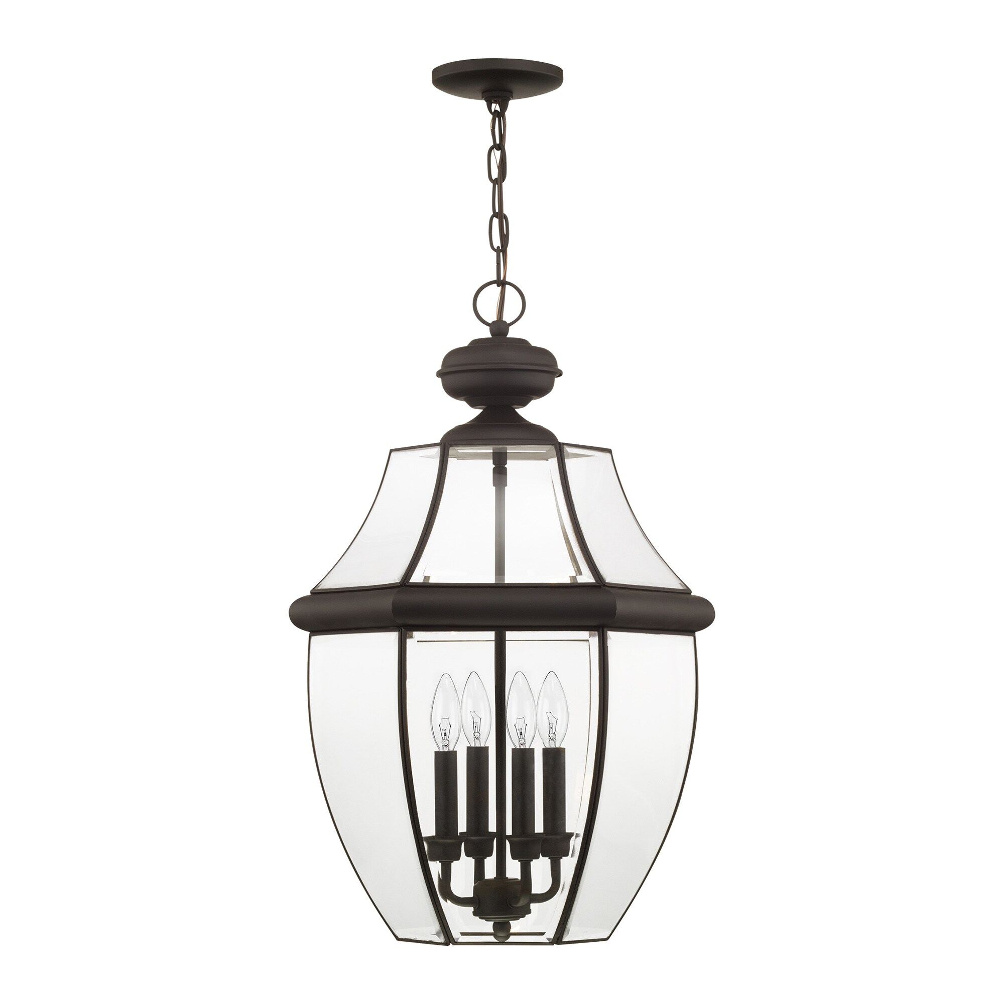 Monterey Elegance 4-Light Outdoor Pendant Lantern in Bronze with Beveled Glass