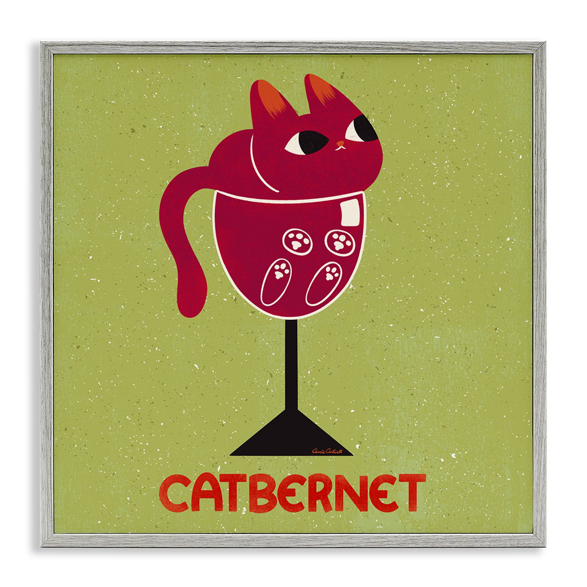 Stupell Industries BS-841-GFF-12X12 Catbernet Cat Wine Gray Framed Giclee Art By Carrie Cantwell 12 x 12