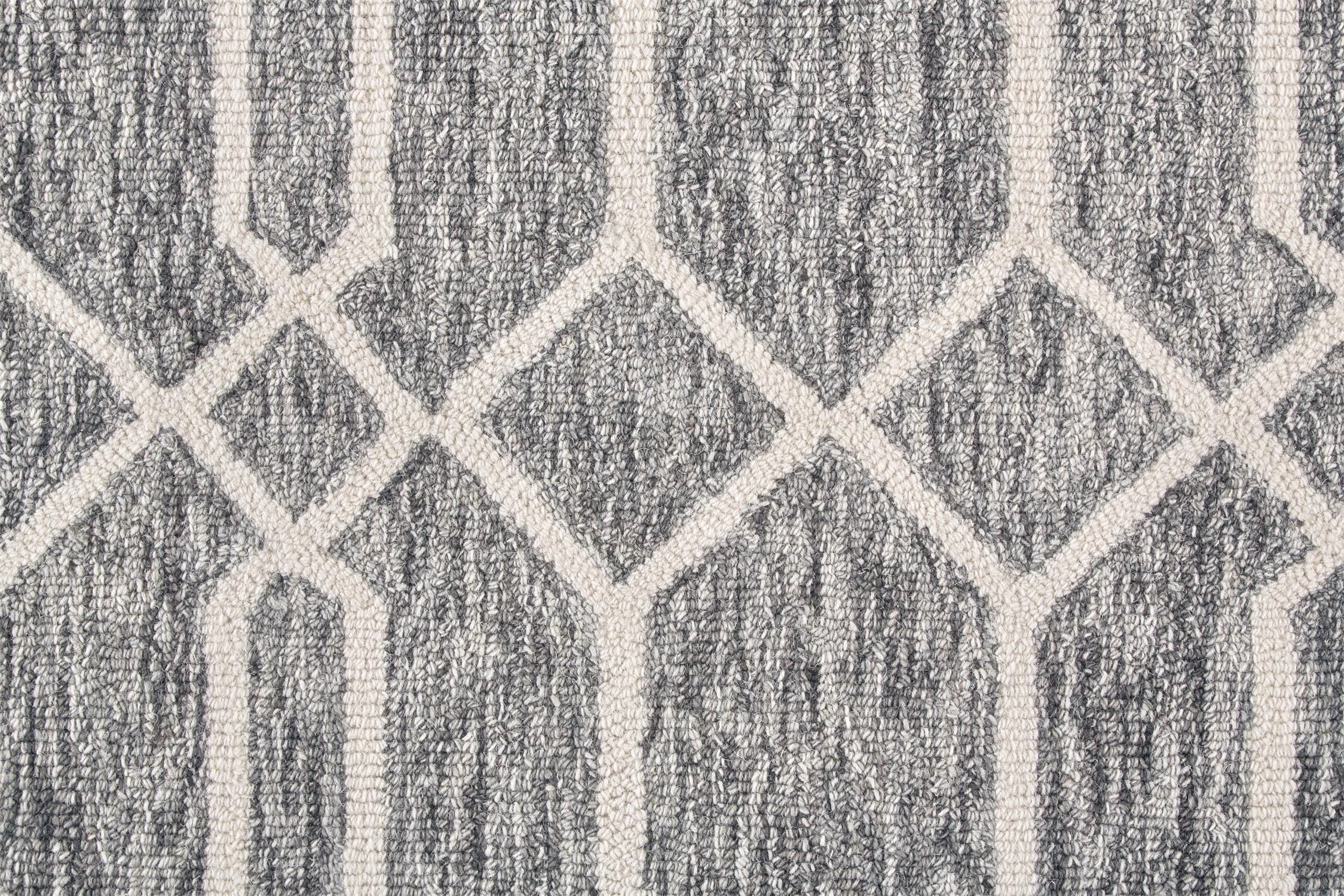 Gray and White Wool Trellis Area Rug