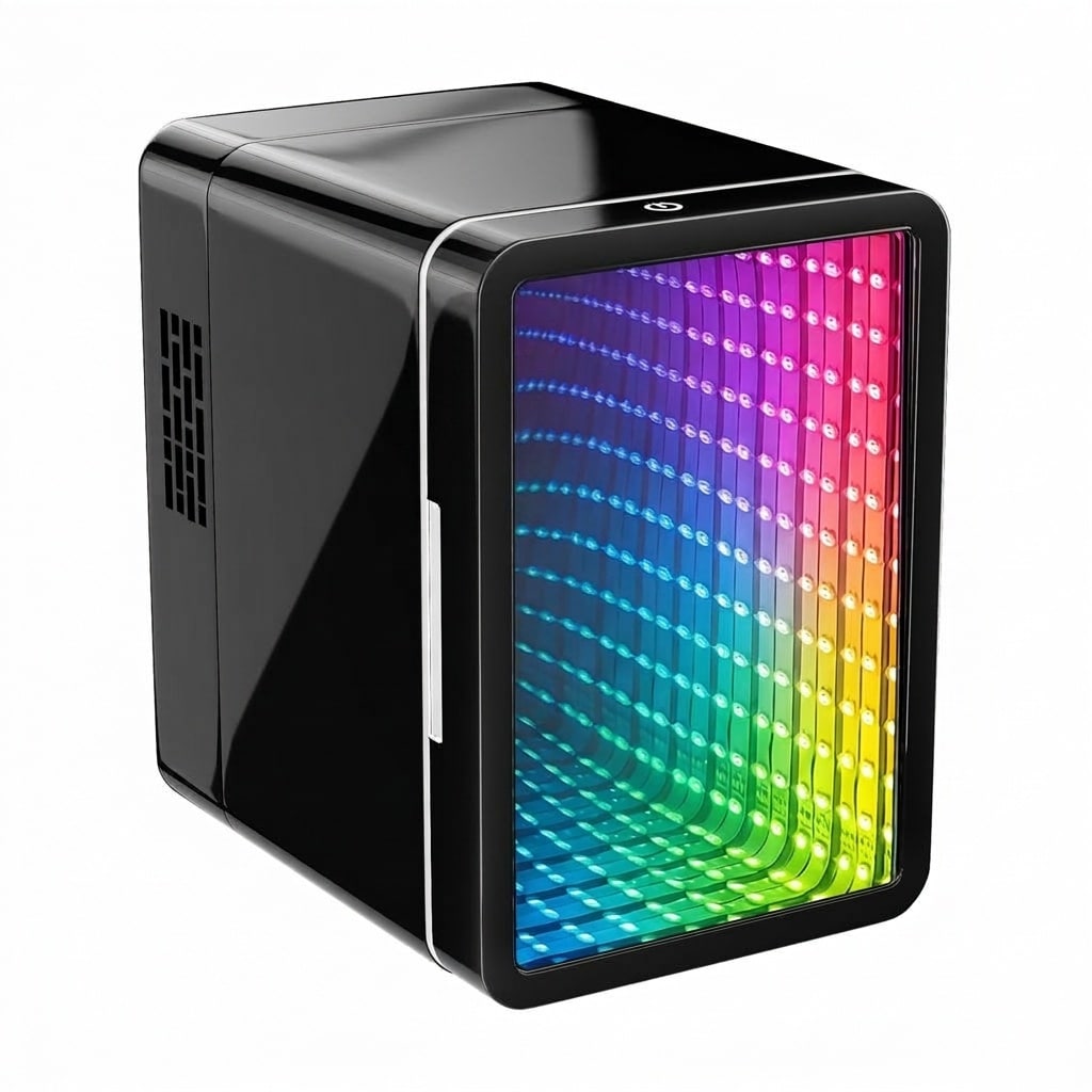 Anqtovp Mini Fridge 4 Liter 6 Can Compact Refrigerator with Mirror Door Adjustable LED Light AC DC Portable Cooler Warmer for Bedroom Car Gaming Room #LAN0427R05