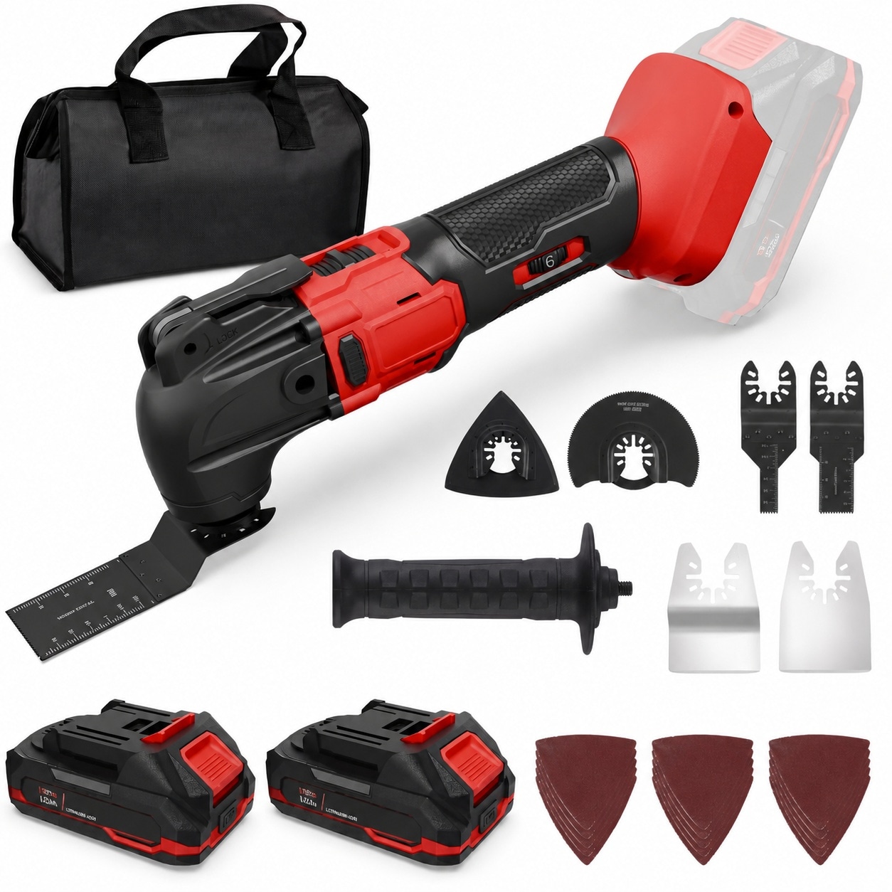 Ahfiwaso  20V Cordless Oscillating Tool with Two power cells Six Variable Speeds and 26 Piece Accessory Kit for DIY Home and Outdoor Projects