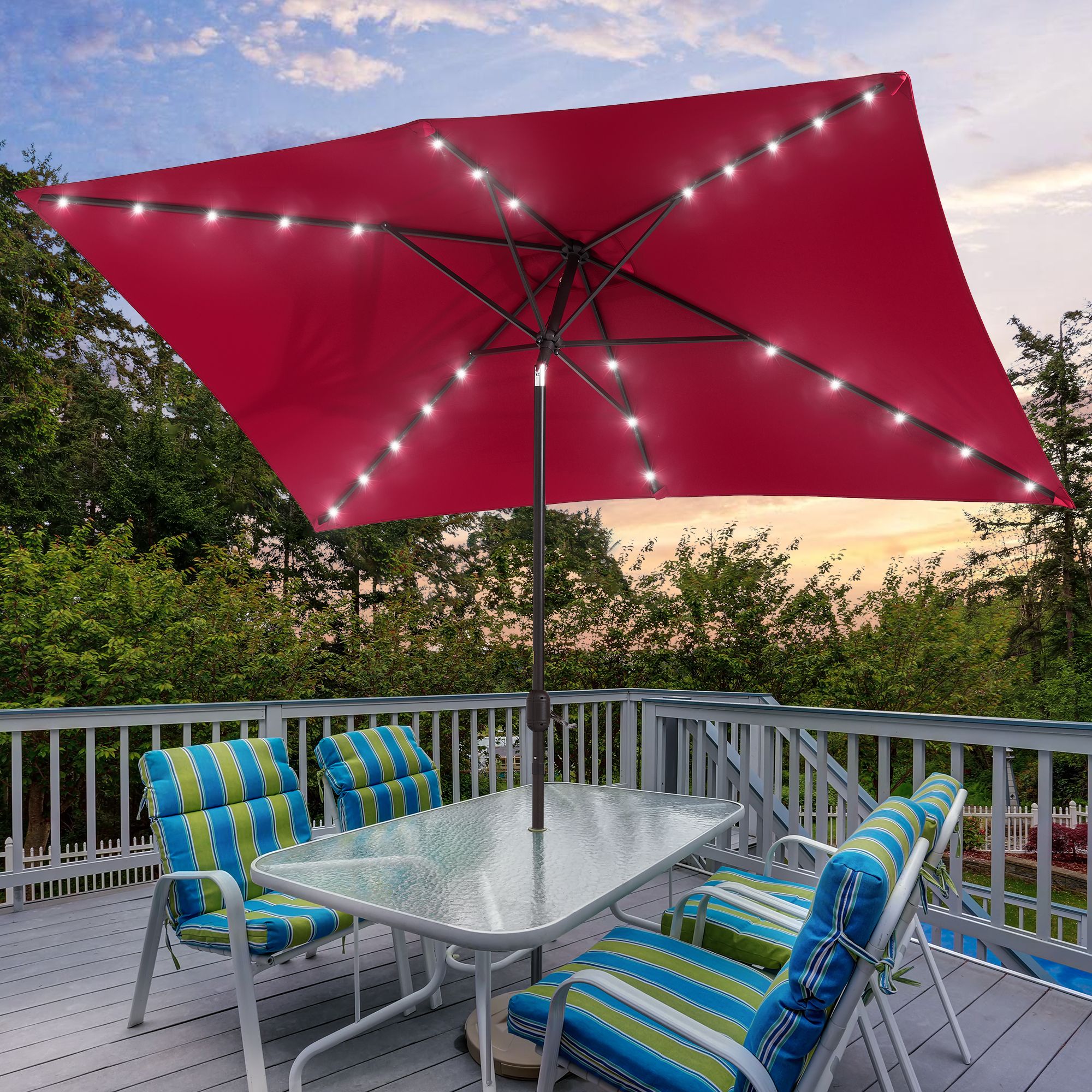 Sonkuki 10 ft Aluminum Red Push button Tilt Market Patio Umbrella with Lights SD 312RD LED at Lowes