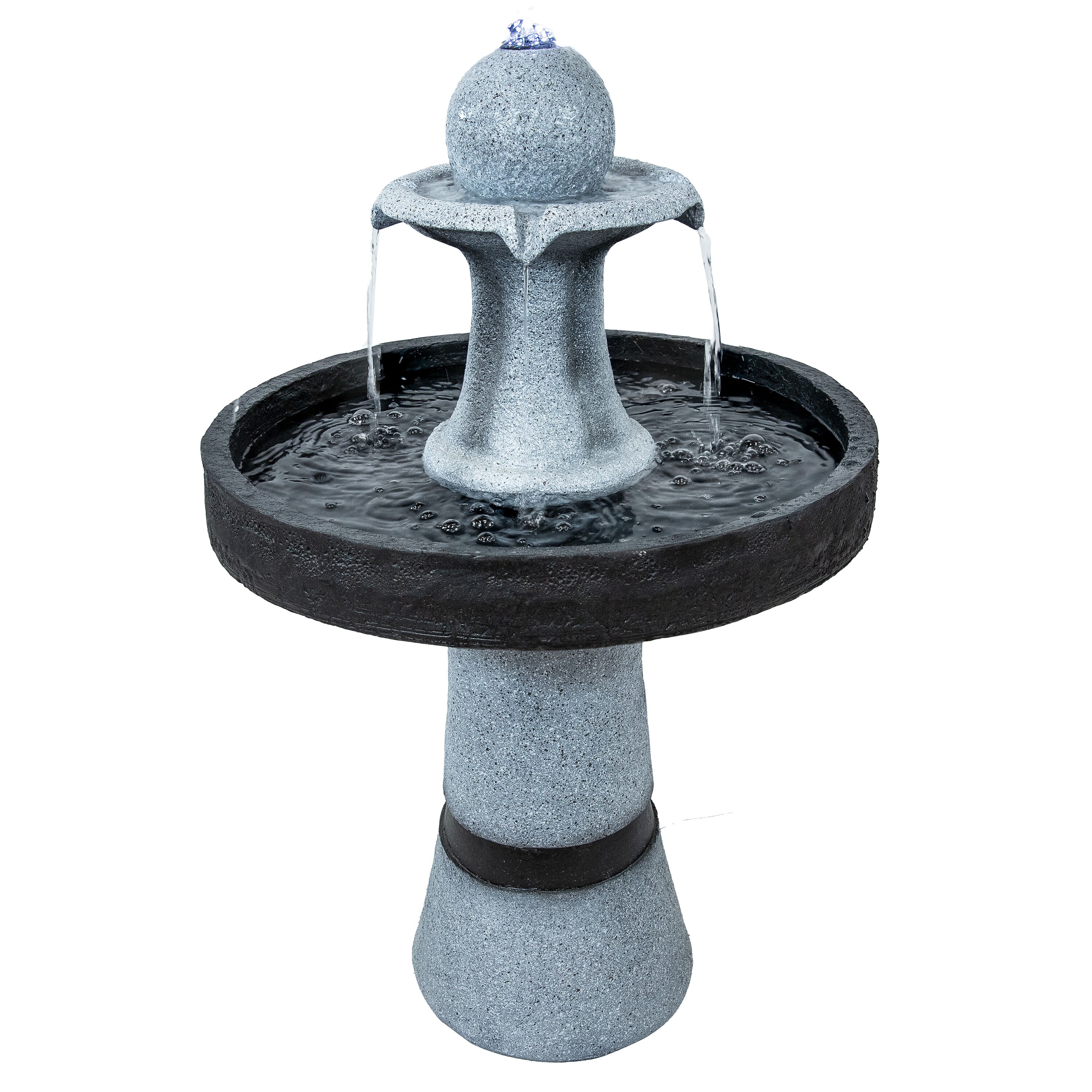 Contemporary Gray and Black Polyresin Outdoor Water Fountain with LED Light