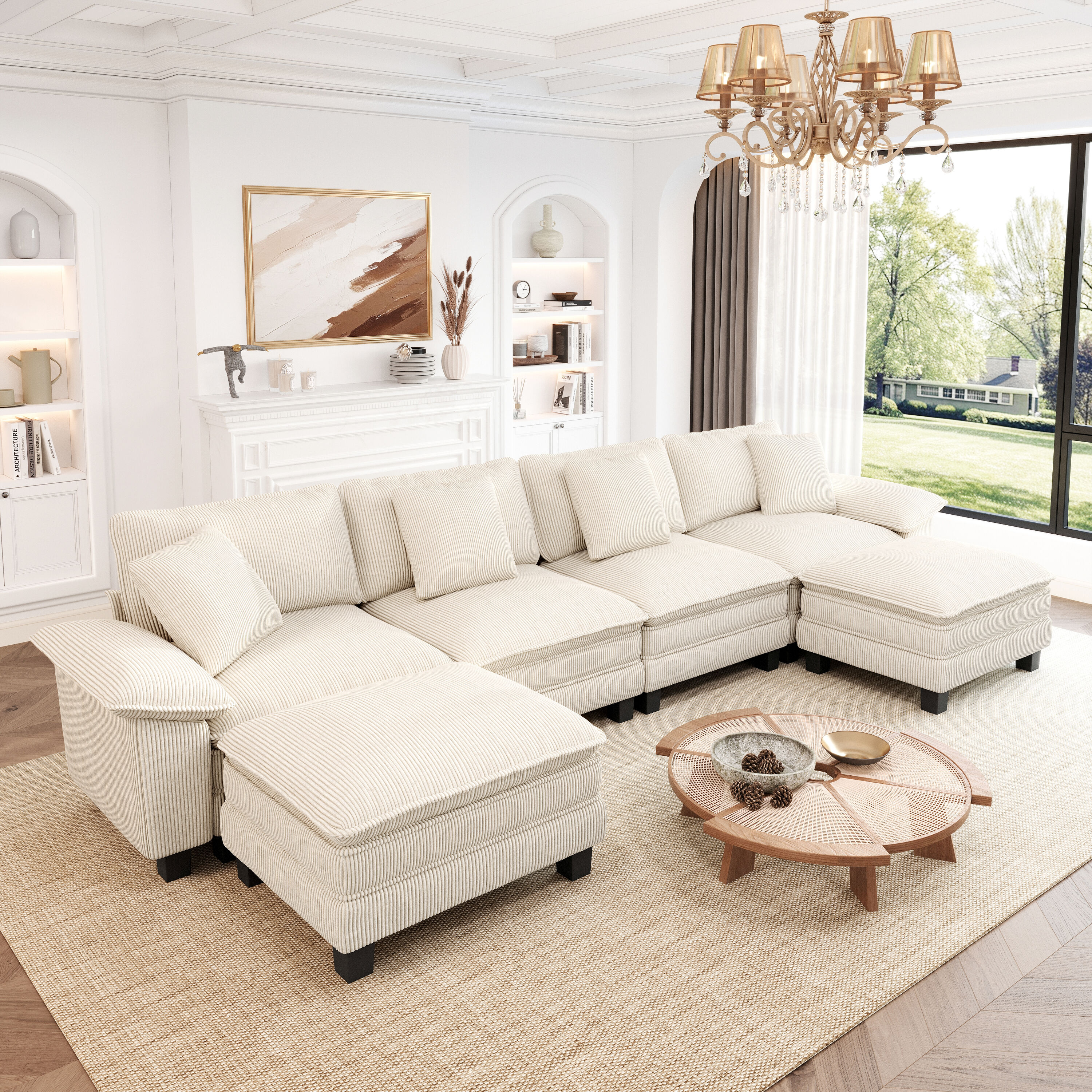 Sunshine Valley - 157.5-in W Modern Cream 6+seats Sectional