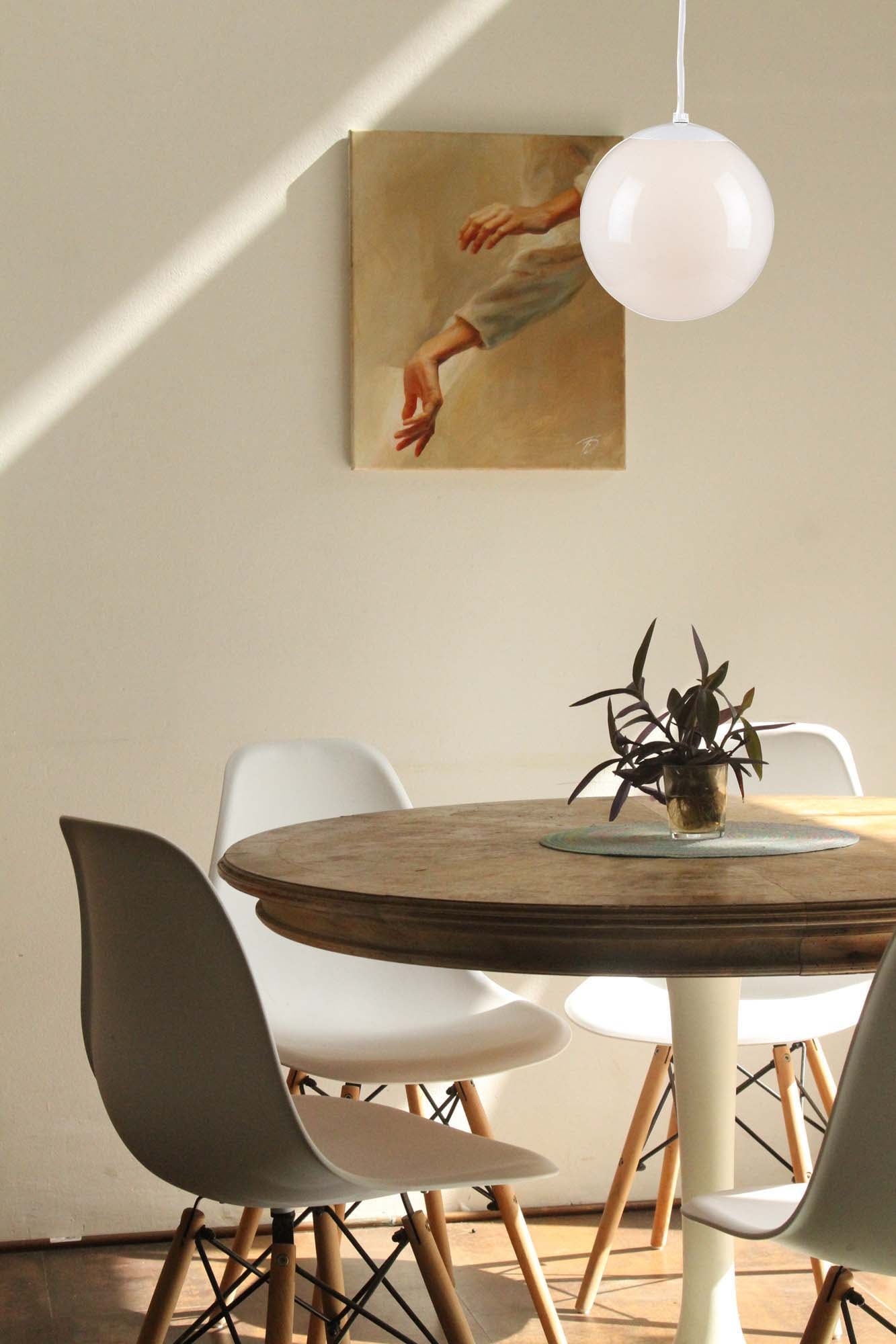 White Opal Glass Globe Pendant Light with Adjustable Cord