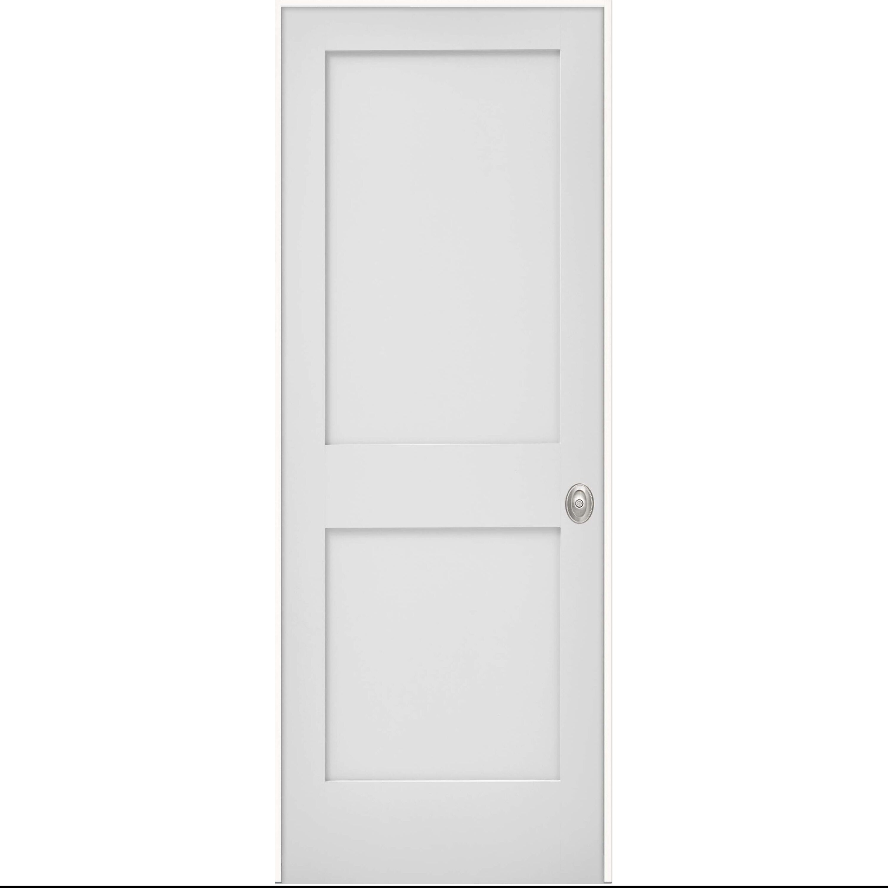 JELD-WEN LOWOLJW249800075 32-in x 80-in Primed Solid core 2-panel square Left hand Smooth Primed MDF Flat Jamb Single Prehung Interior Door