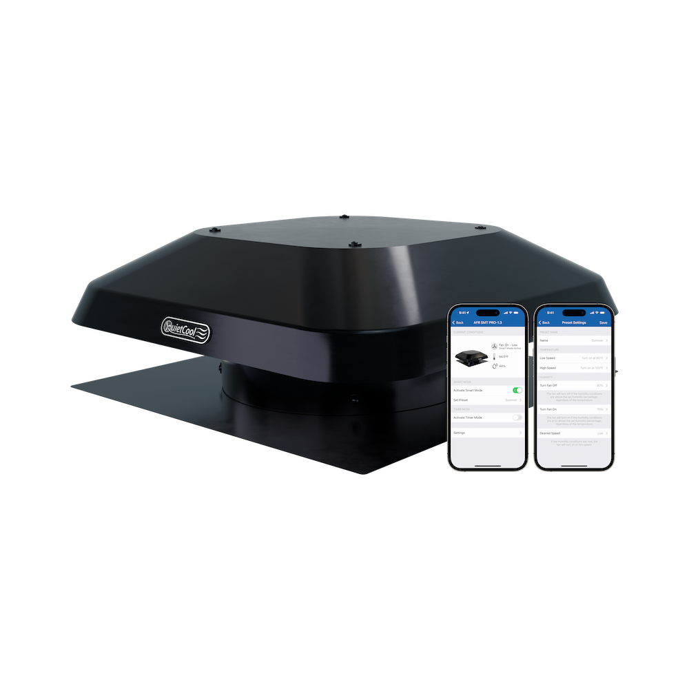 QuietCool AFR SMT PRO-1.3 Smart Roof Mount Attic Fan 1266 -CFM Black Galvanized steel Electric Power Roof Vent