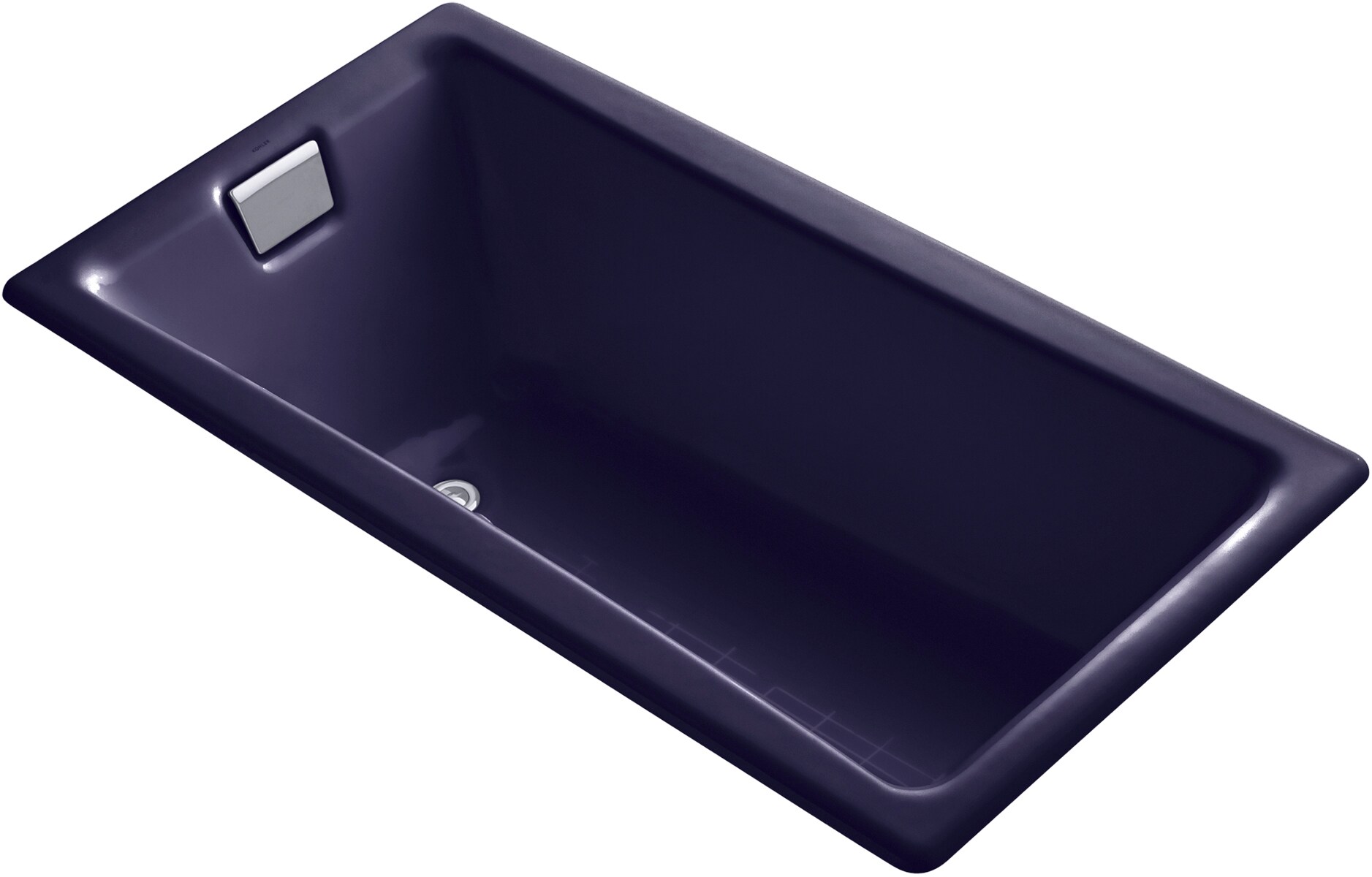 KOHLER K-850-DGB Tea-for-Two 32-in W x 60-in L Indigo Blue Cast Iron Rectangular Reversible Drain Drop-In and Undermount Bathtub