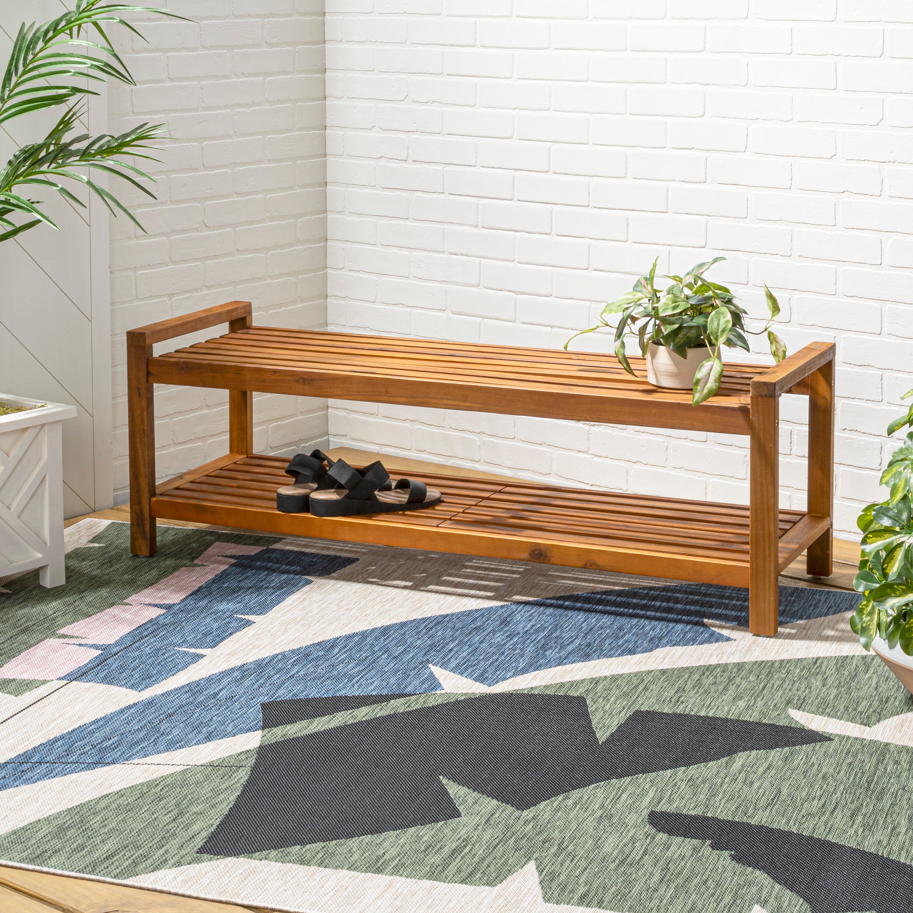 Blane Teak Acacia Wood 52" Mid-Century Modern Outdoor Bench