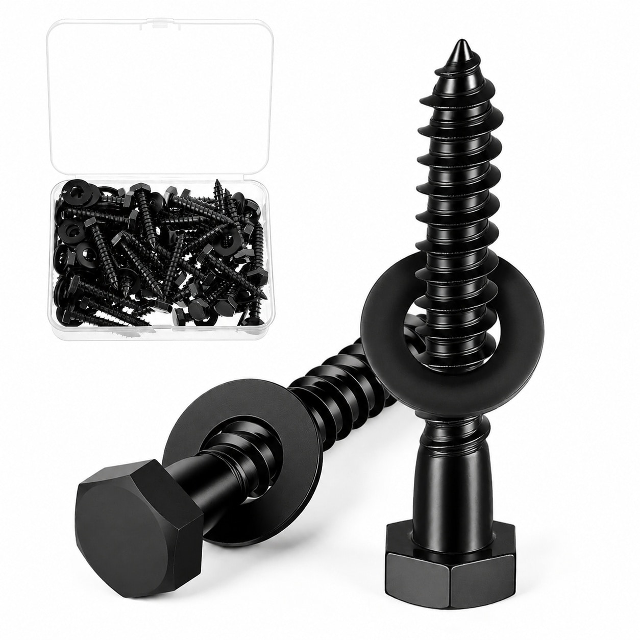 KIWDZFU 50 Pcs 1/4 in by 1-1/2 in Hex Lag Screws Black Oxide Coated Stainless Steel with Washers for Outdoor and Industrial Use #LKI0821A1048