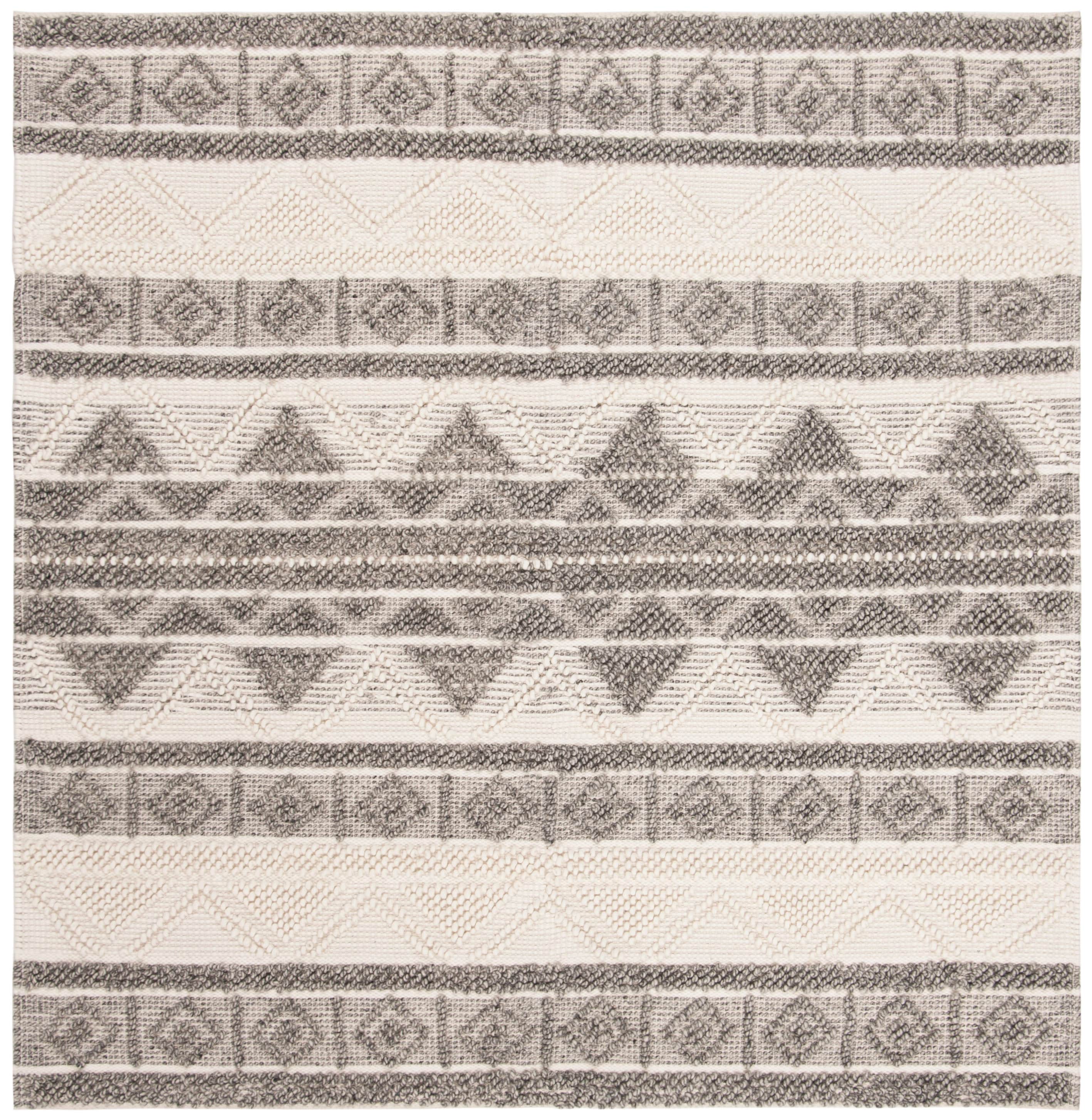 Natura 4' x 4' Gray and Ivory Wool Handwoven Square Rug