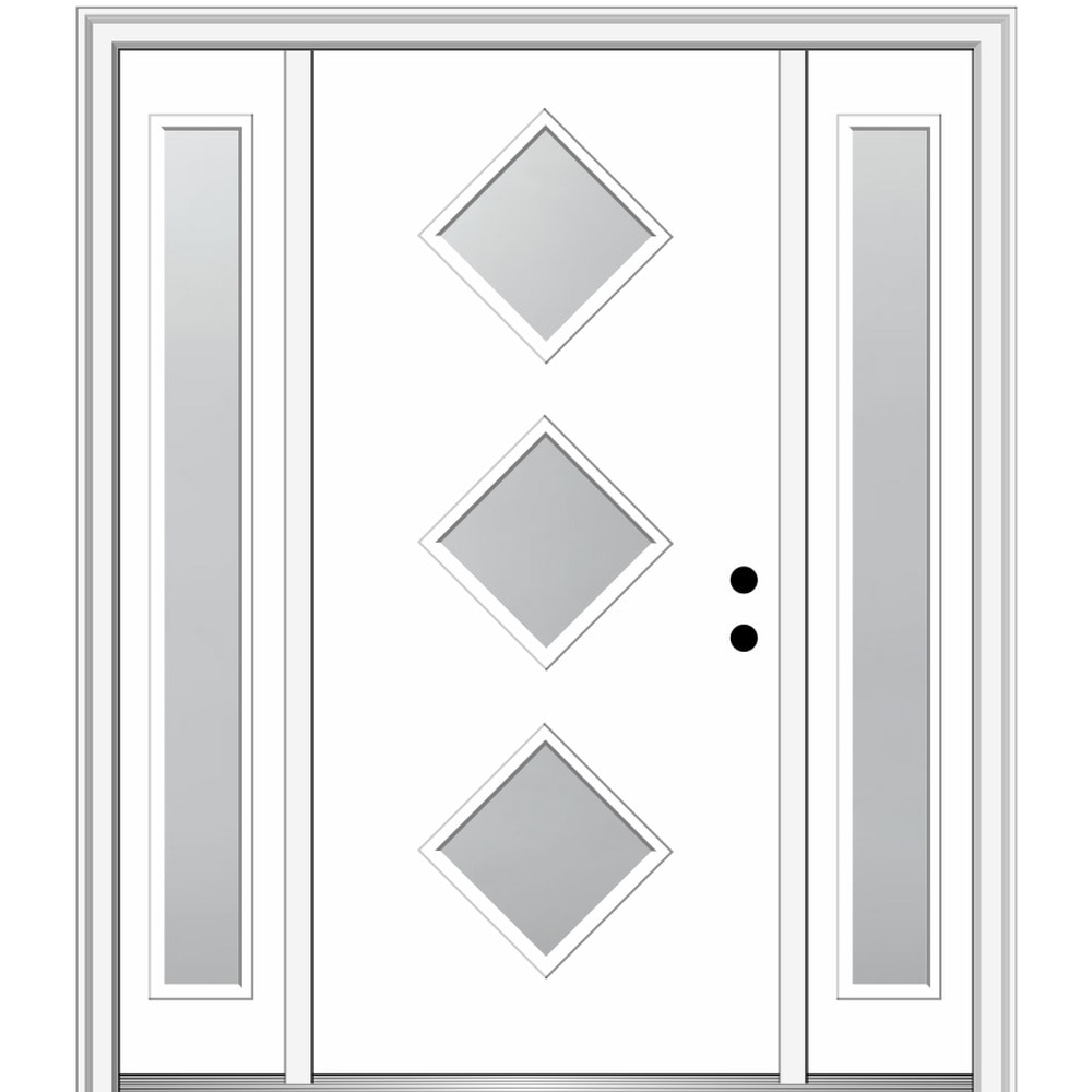 MMI DOOR ZZ347647L 64-in x 80-in x 4-9/16-in Fiberglass Pulse lite Left-hand inswing Brilliant White Painted Prehung Front Door with Sidelights with Brickmould Insulating core