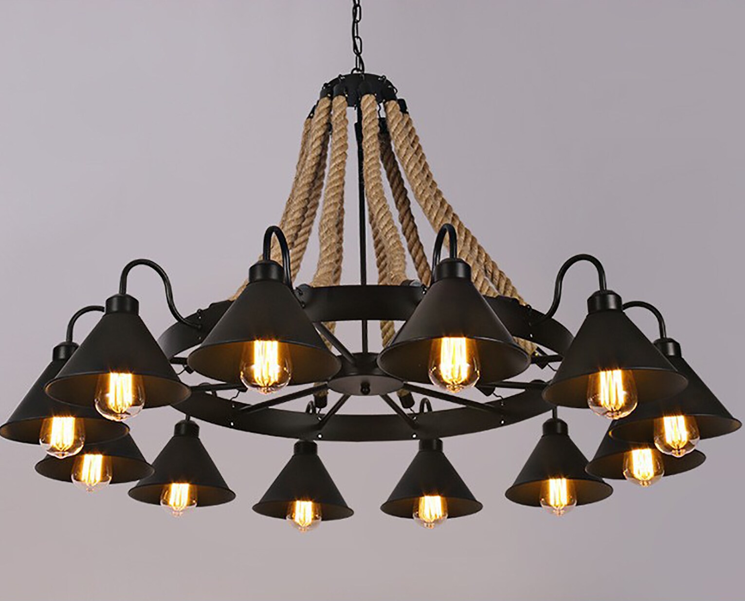Oukaning Round Weel Shape 12-Light Brushed Black Industrial