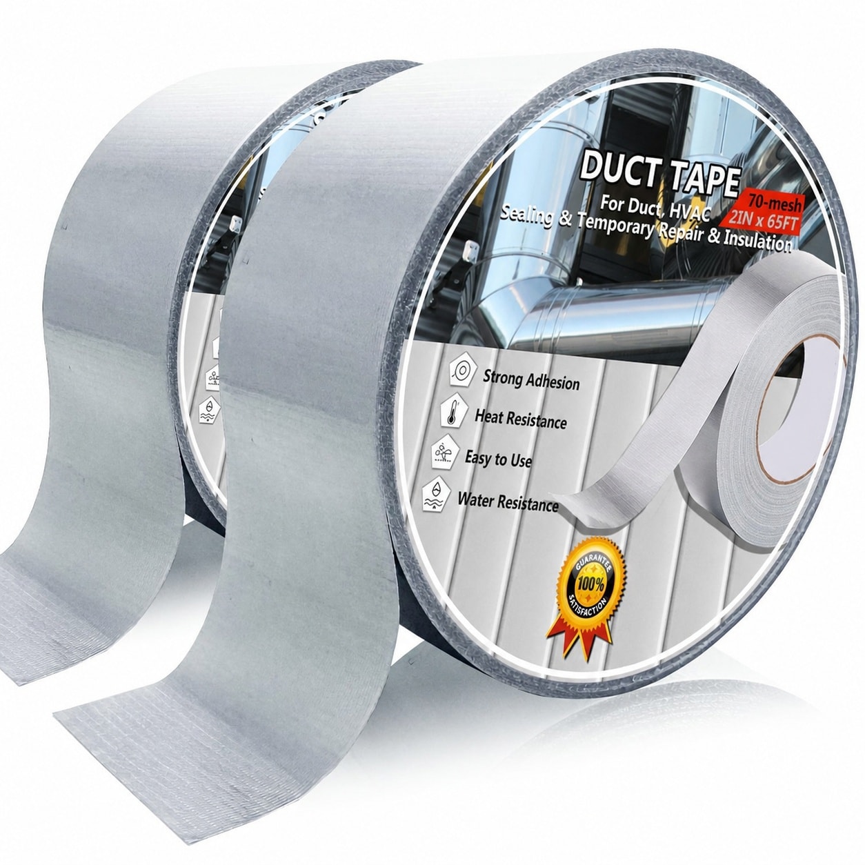 Phyfalip  2 Pack Heavy Duty Duct Tape 2 Inch x 21 Yards Waterproof Heat Resistant Strong Adhesive for HVAC Home Improvement Outdoor Packing Boxes