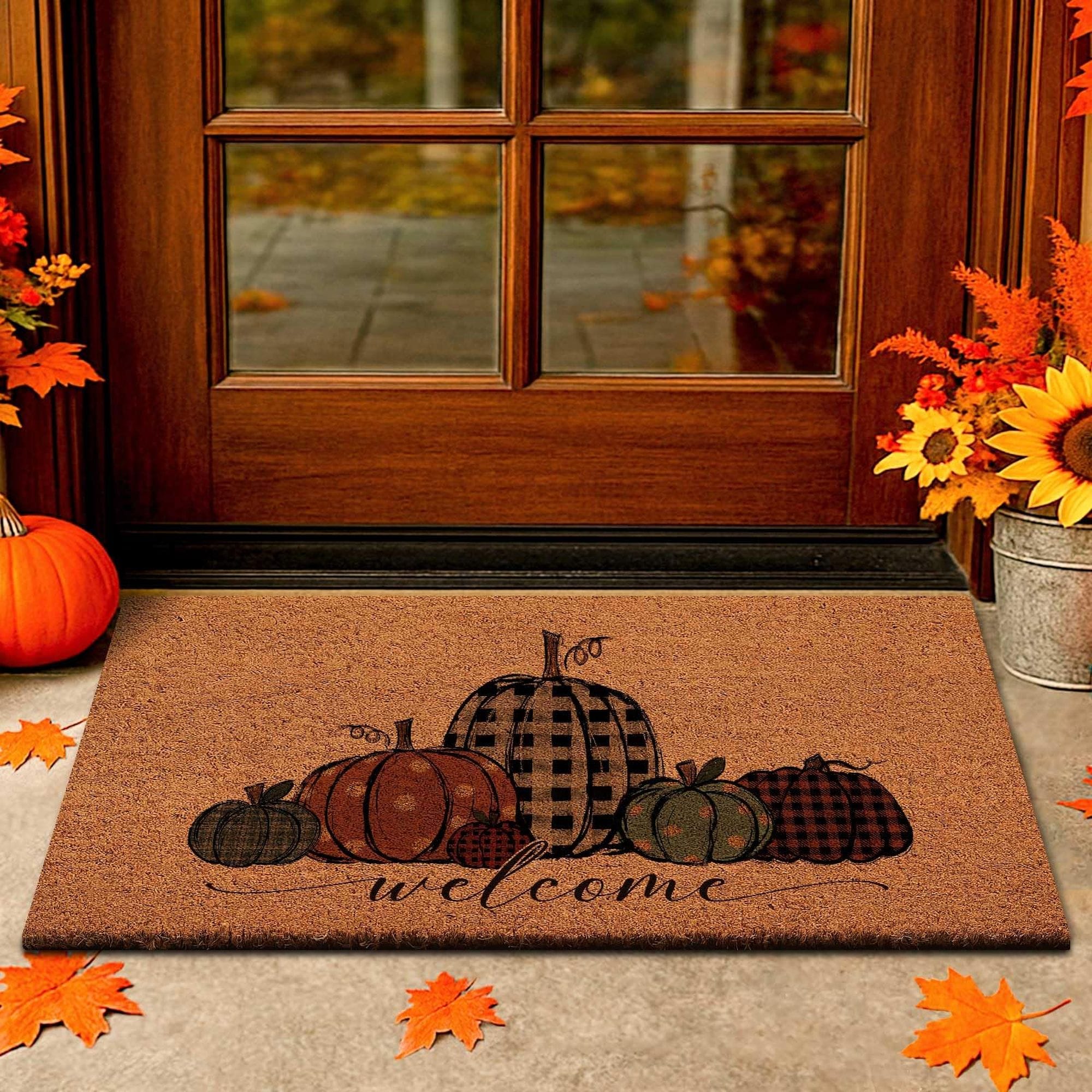 Numhew 30x17 in Pumpkin Coir Rubber Backed Fall Door Mat