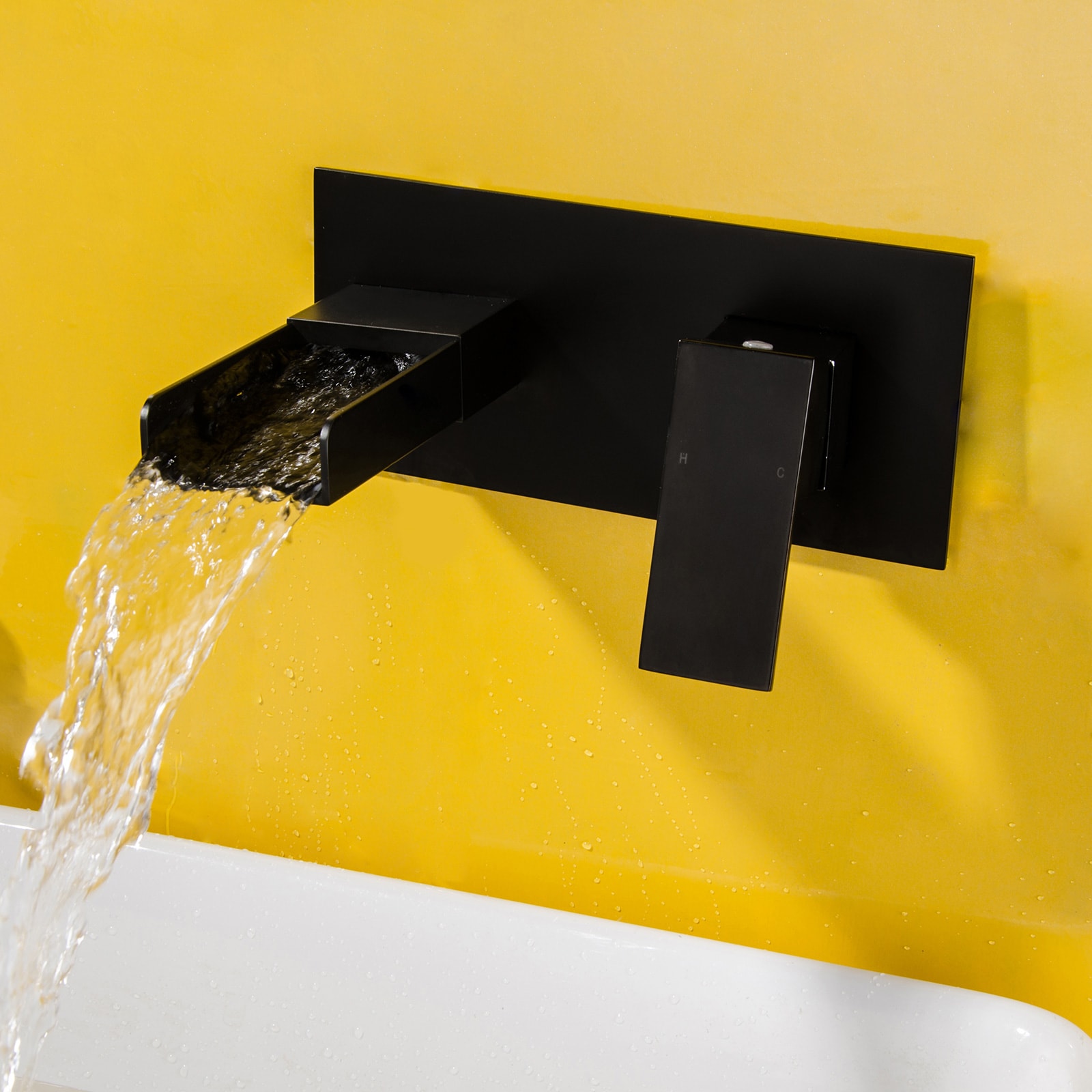 Matte Black Wall-Mount Single-Handle Waterfall Bathroom Faucet