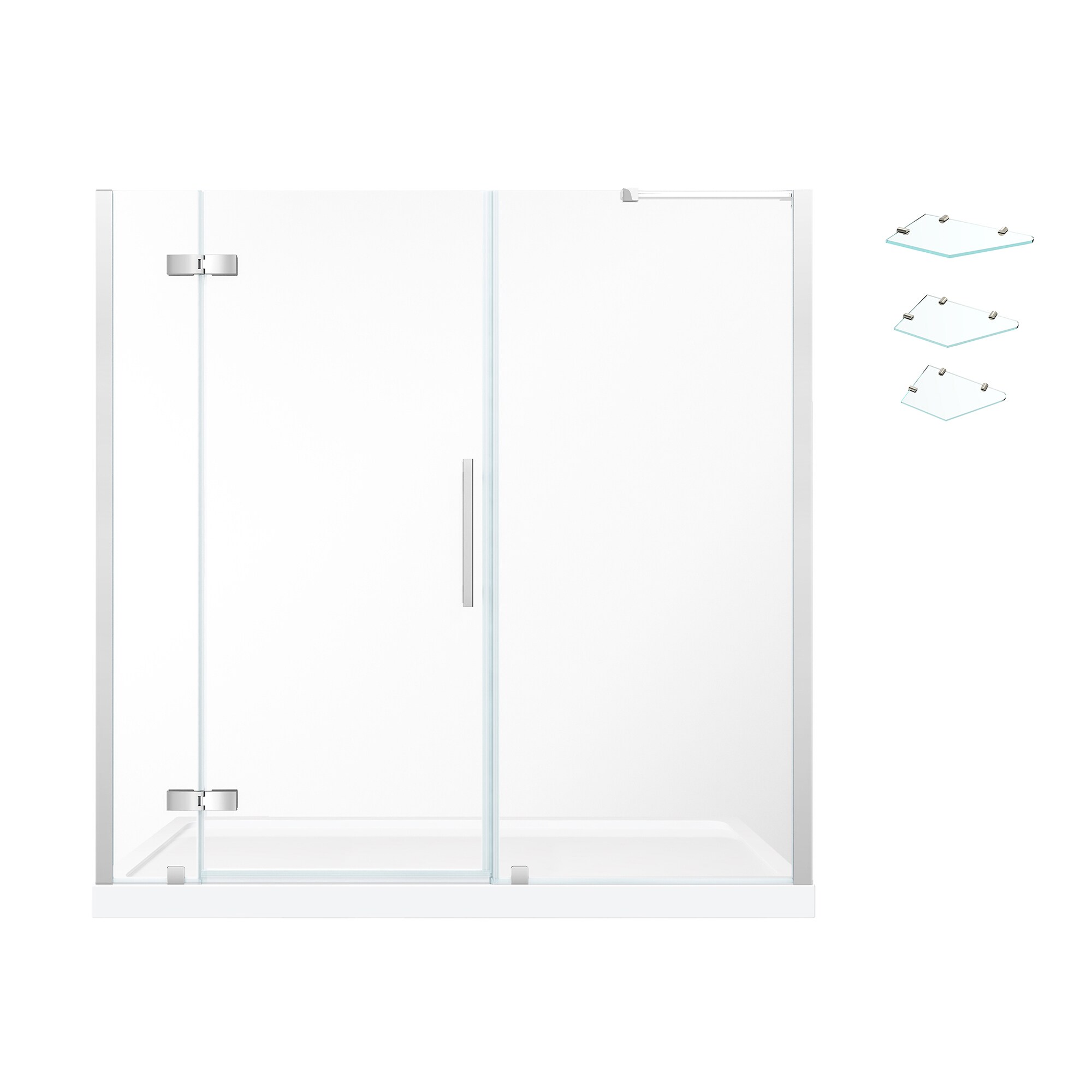 Pasadena 36'' Satin Nickel Frameless Corner Shower Kit with Shelves