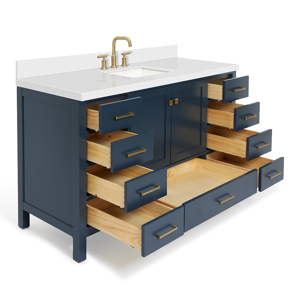 Midnight Blue Hardwood Freestanding Vanity with Quartz Top