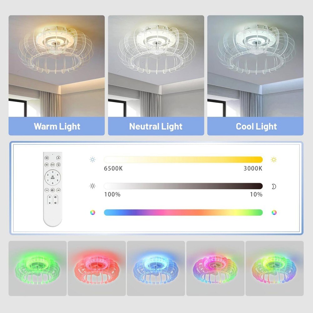 Basdien 21 in White Low Profile Bladeless Ceiling Fan with Dimmable LED ...
