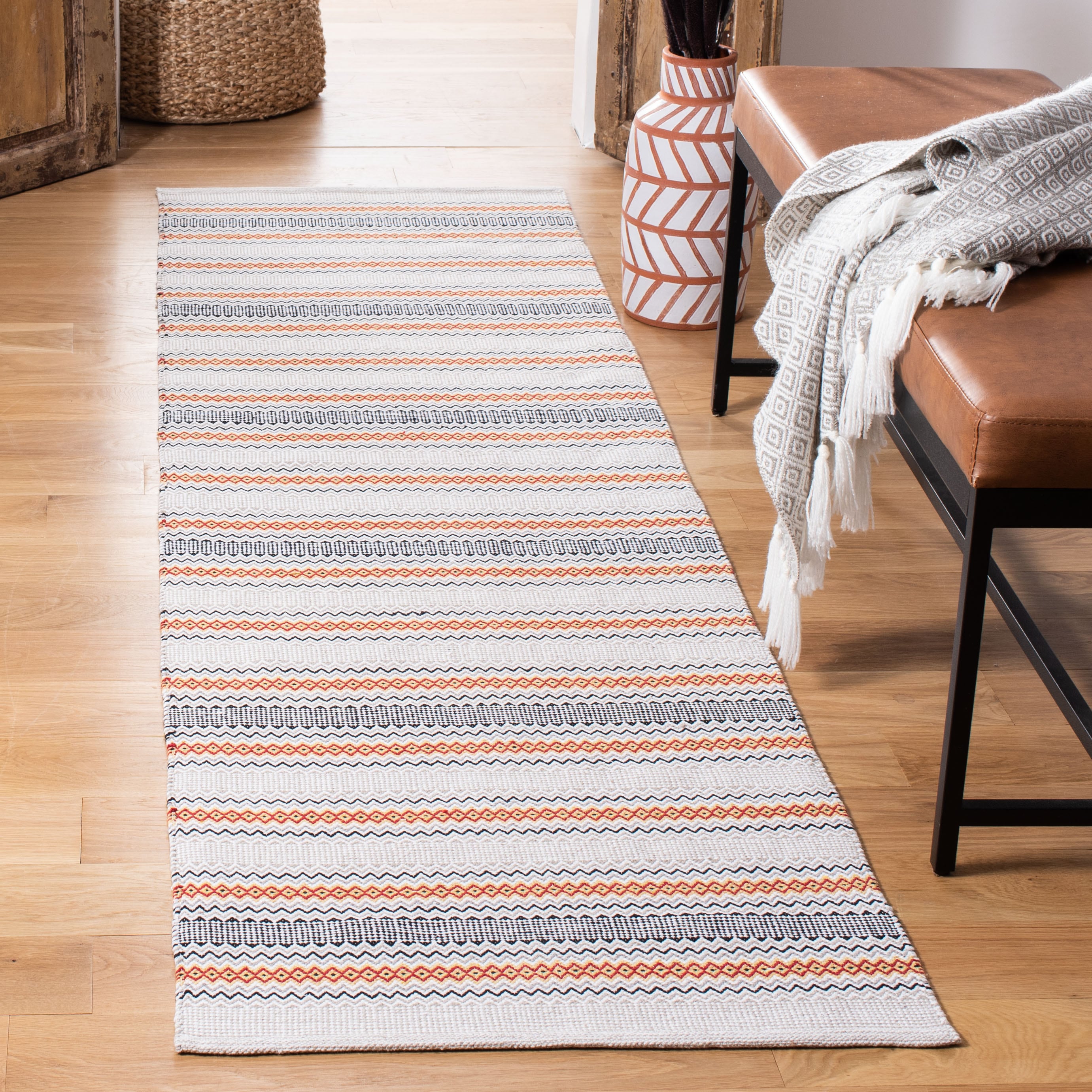 Montauk Red and Beige Hand Woven Cotton Runner Rug