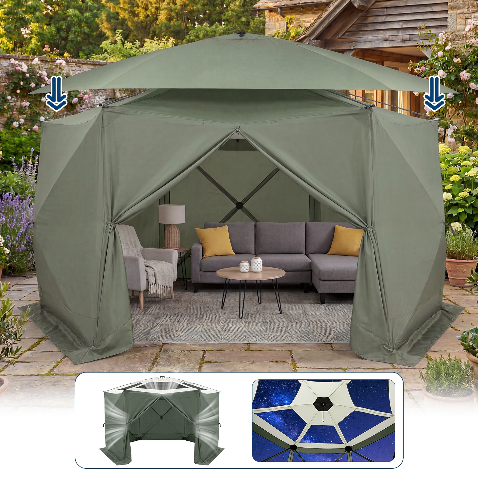 GarveeLife 13x13FT Pop Up Gazebo Screen Tent 6-Sided Canopy with