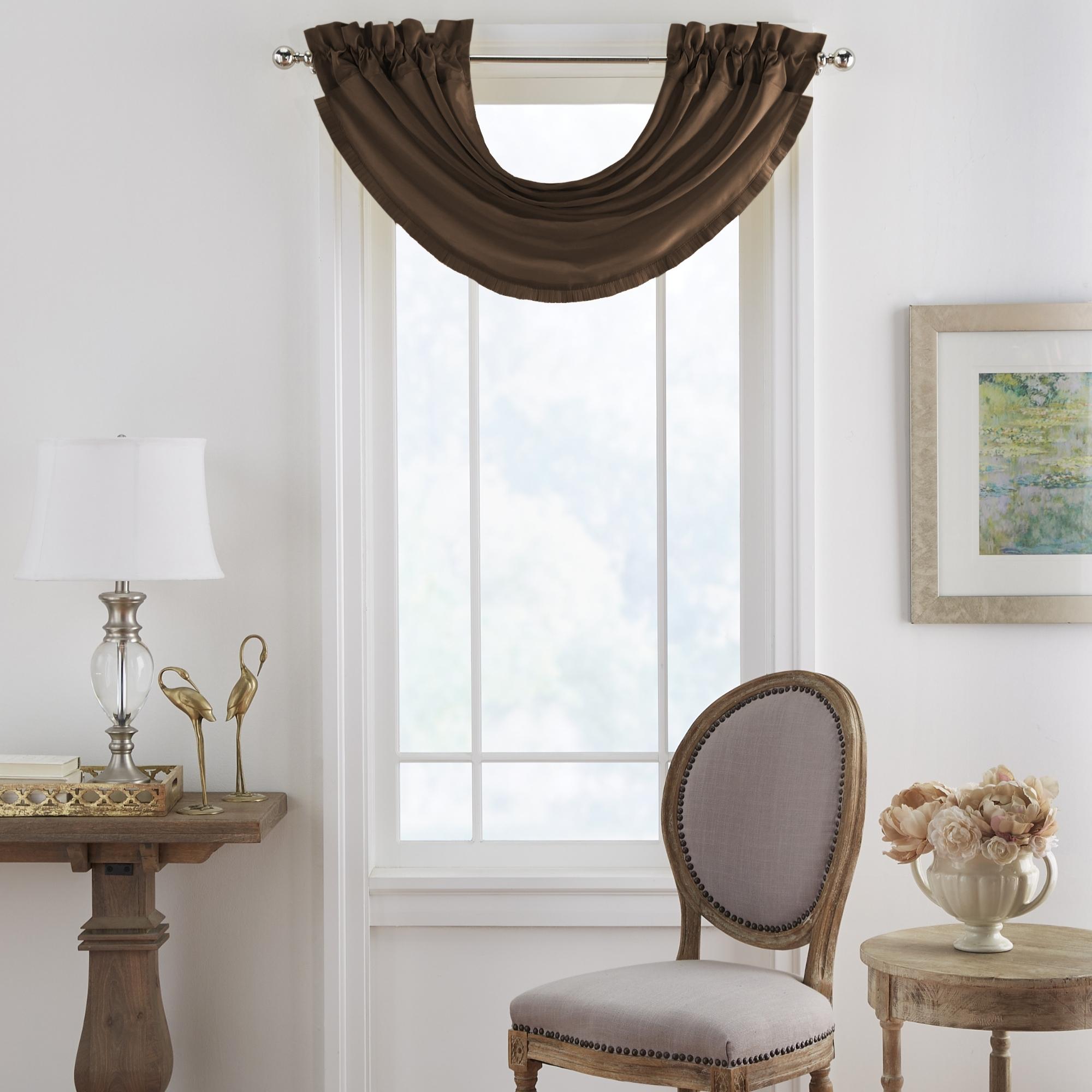 Elrene Home Fashions 026865577907 Versailles Faux Silk Waterfall 36-in Chocolate Polyester Rod pocket Valance