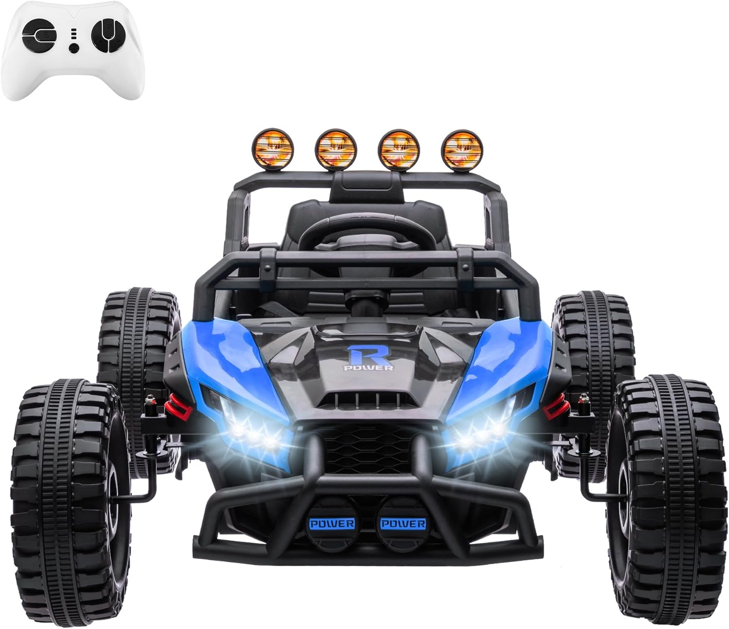 Qeetex TCPTO334DE5X4 24V 2WD Single Seat Kids UTV Ride On Toy With Remote Control LED Lights And MP3 Player For Ages 3 Plus Blue