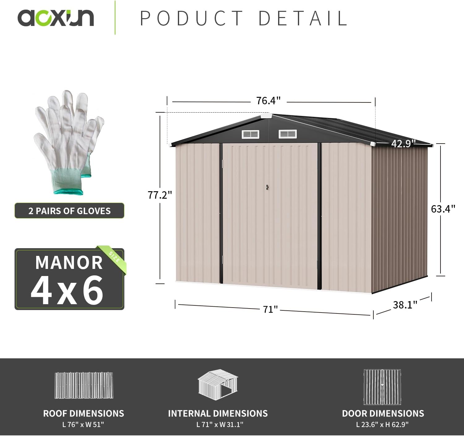AOXUN 3.6-ft x 6.4-ft Galvanized Steel Storage Shed in the Metal ...