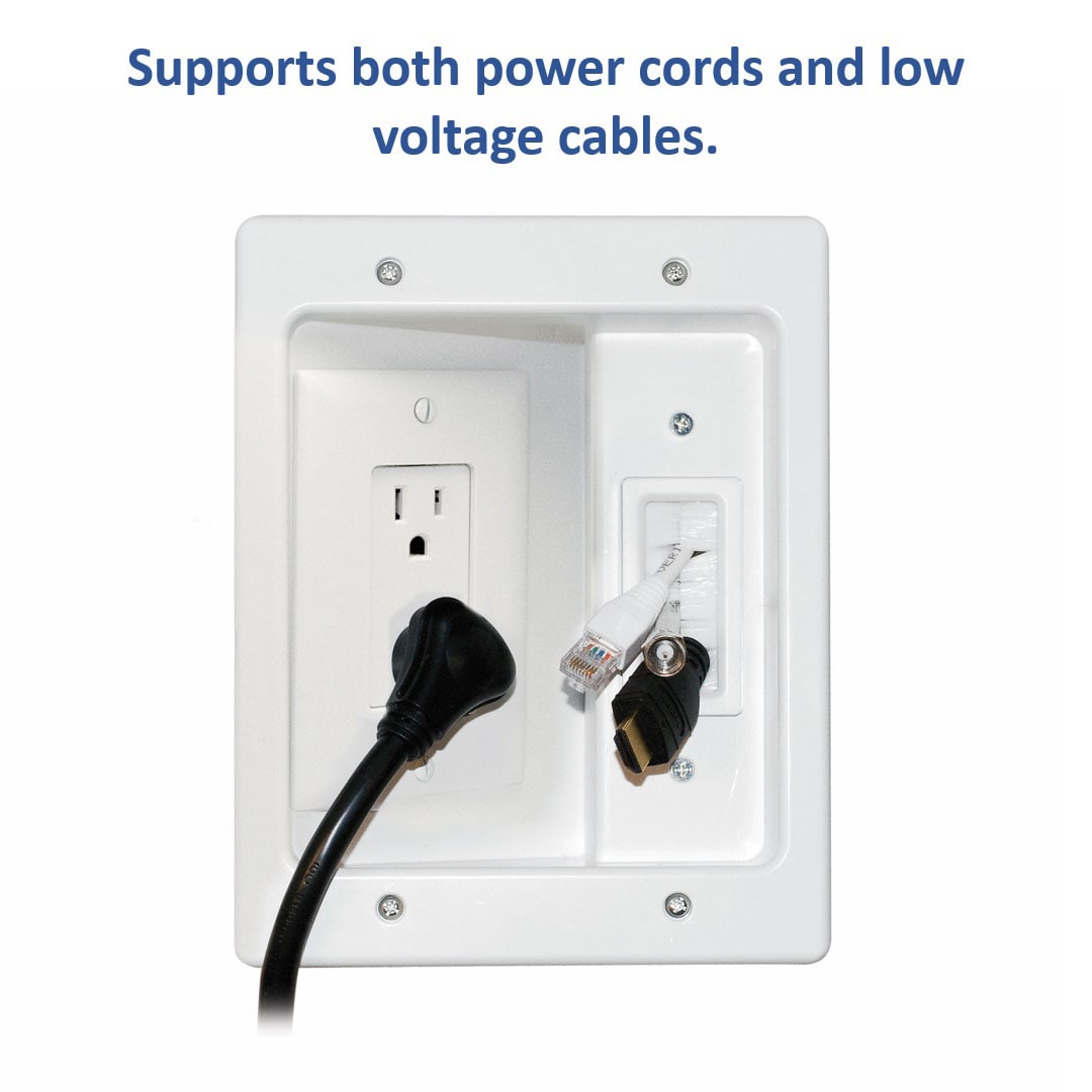 2-Gang Recessed Low Voltage Pass-Through Wall Plate Cable Management System
