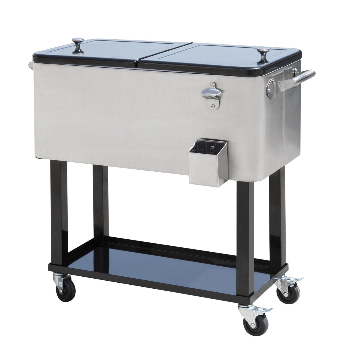 Loheer 80-Quart Silver Rolling Ice Chest on Wheels Outdoor Patio Drink Cooler Cart