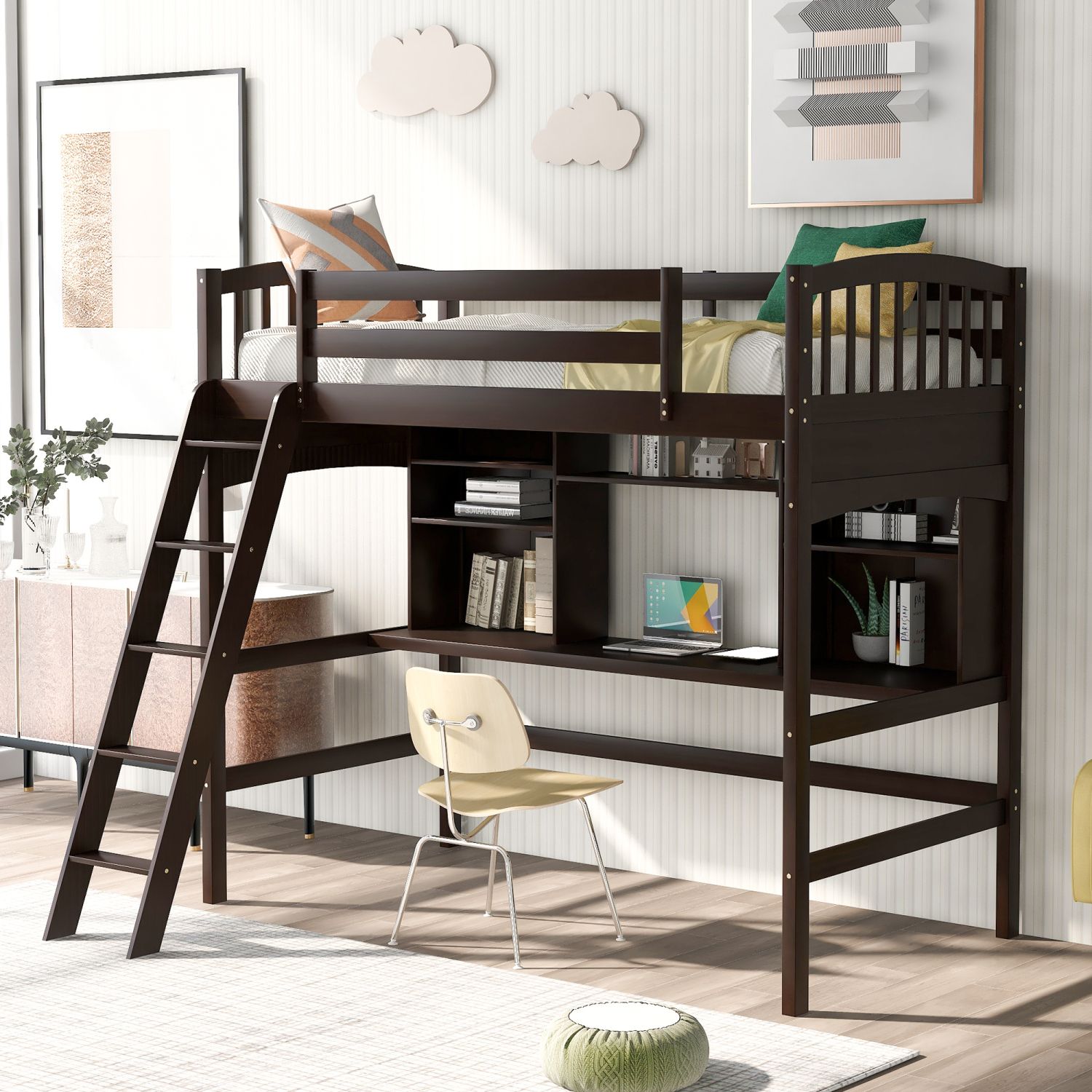 JASMODER LT000140PAA Espresso Twin Composite Platform Bed with Storage