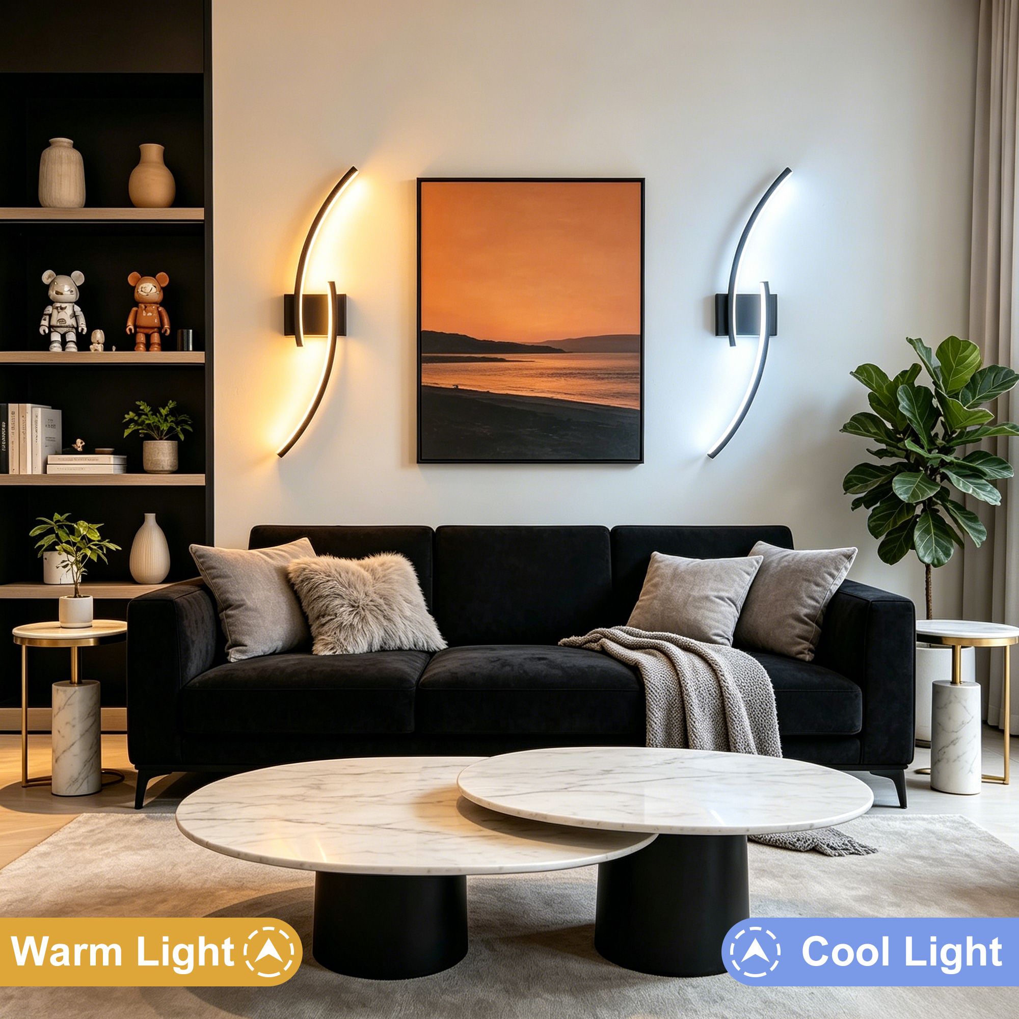 Lanmate 30.71 Inch Curved Dual Bar LED Wall Sconces 5 CCT
