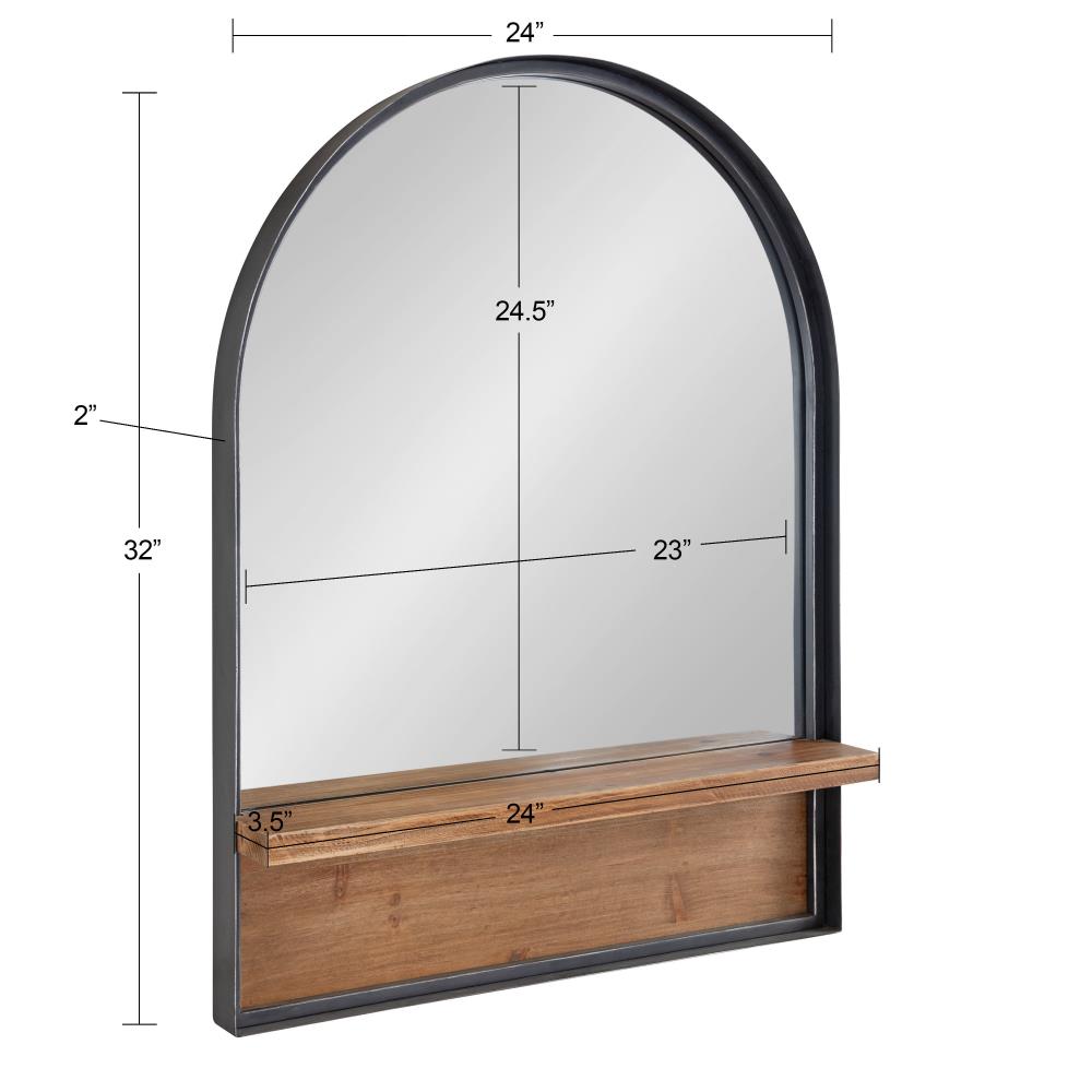 Arch Black Framed Wall Mirror with Wood Ledge