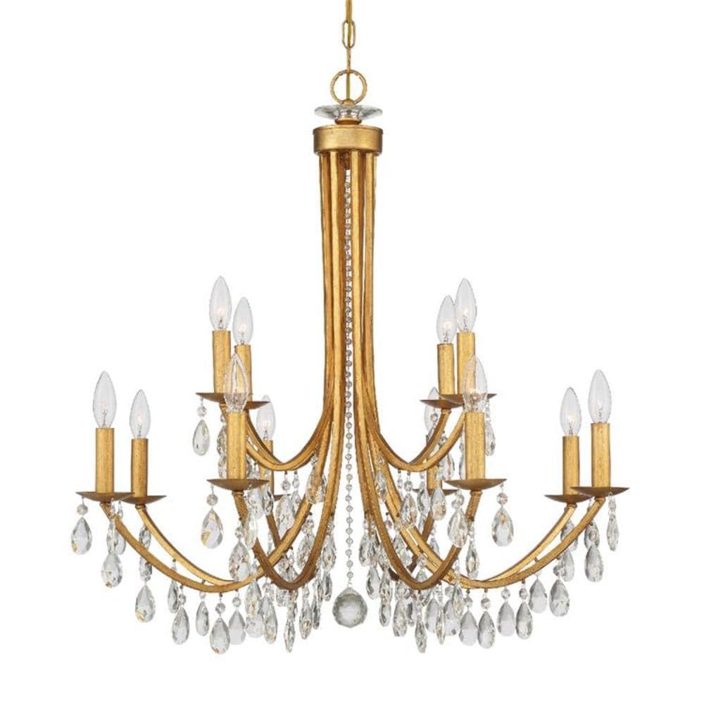 Crystorama 8829-GA-CL-MWP Bridgehampton 12 -Light Polished Gold Transitional Crystal For Use in Bedrooms, Dining Rooms, Foyers, Kitchens, Living Rooms Chandelier