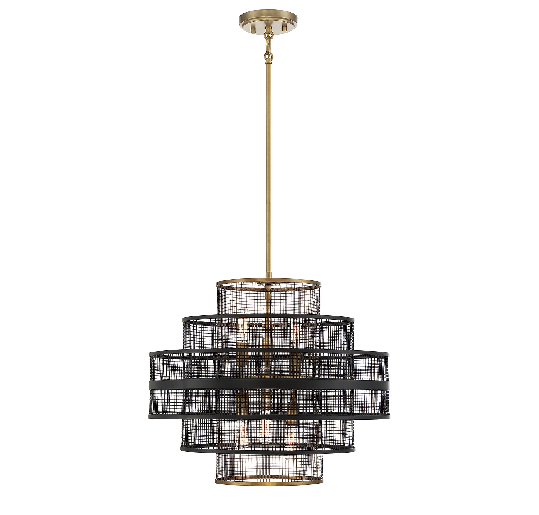 Savoy House 7-1927-6-143 Kelvin 6 -Light Matte Black with Warm Brass Accents Industrial Geometric Medium Hanging Pendant light