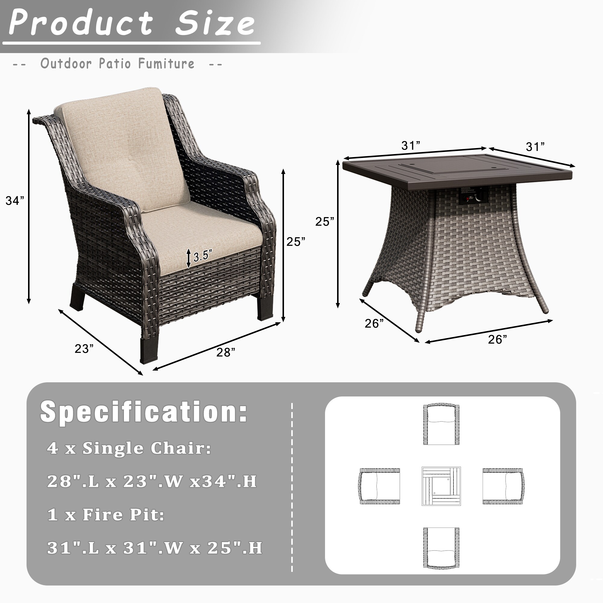 Gardenbee 2M31Z11-BGE Patio-Conversation-Sets - View #7