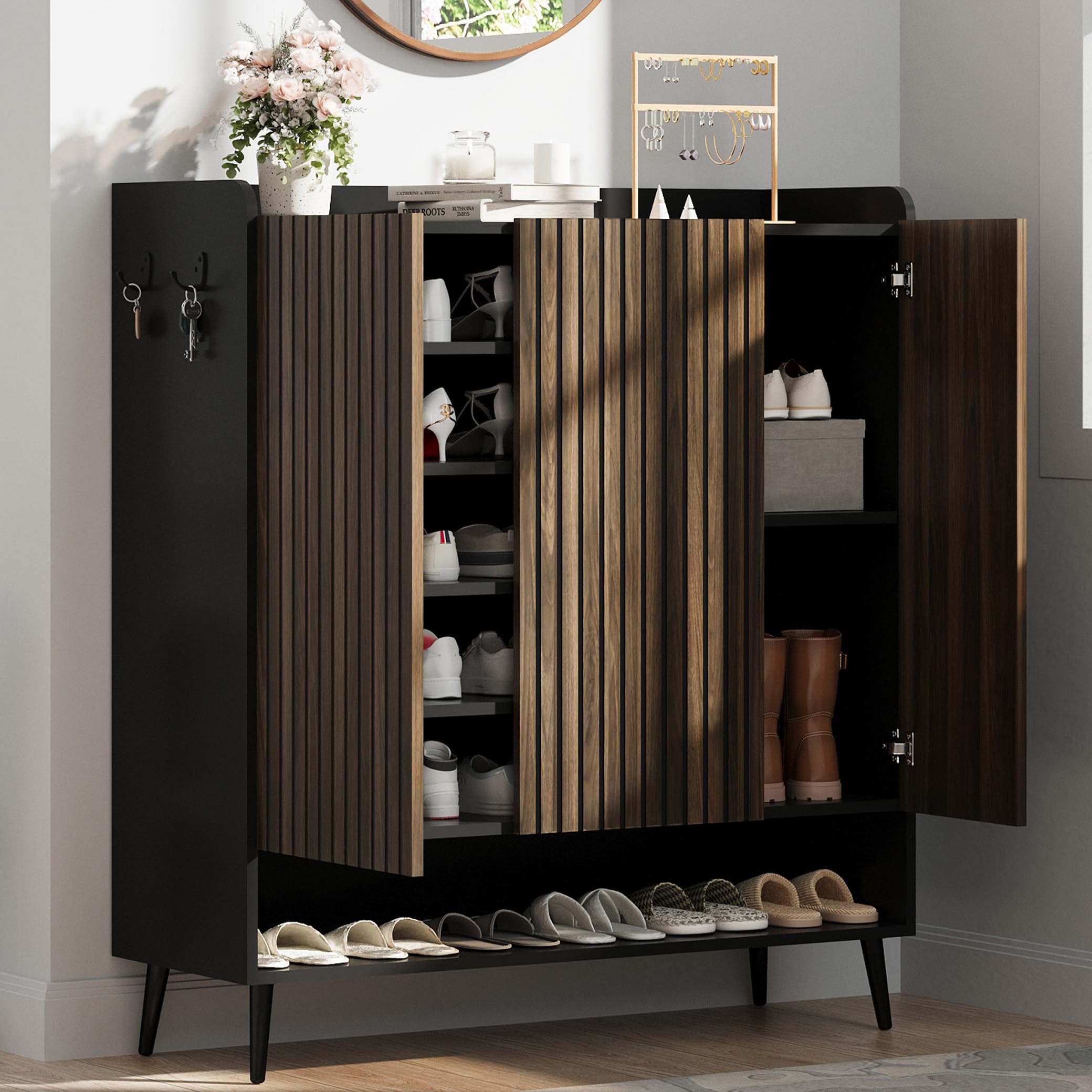 GarveeLife Shoe Cabinet with 3 Doors and Adjustable Shelves 6-Tier Modern Entryway Shoe Organizer for Hallway and Living Room