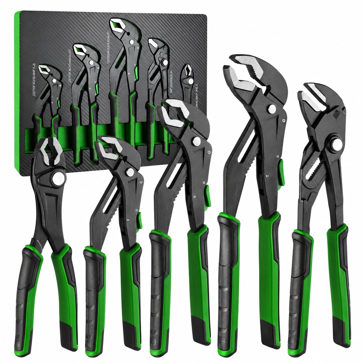 Etokfoks 5 Piece SAE Quick Adjust Ratcheting Pliers Wrench Set with EVA Foam Carrier CR V Steel Anti Slip Grip