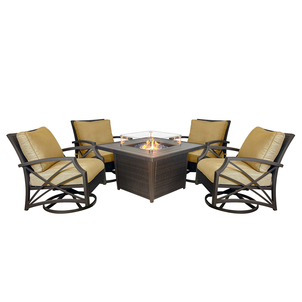 Kinger Home FP-004TBRN-SET-TAN Ethan 5-Piece Rattan Patio Conversation Set with Tan Cushions